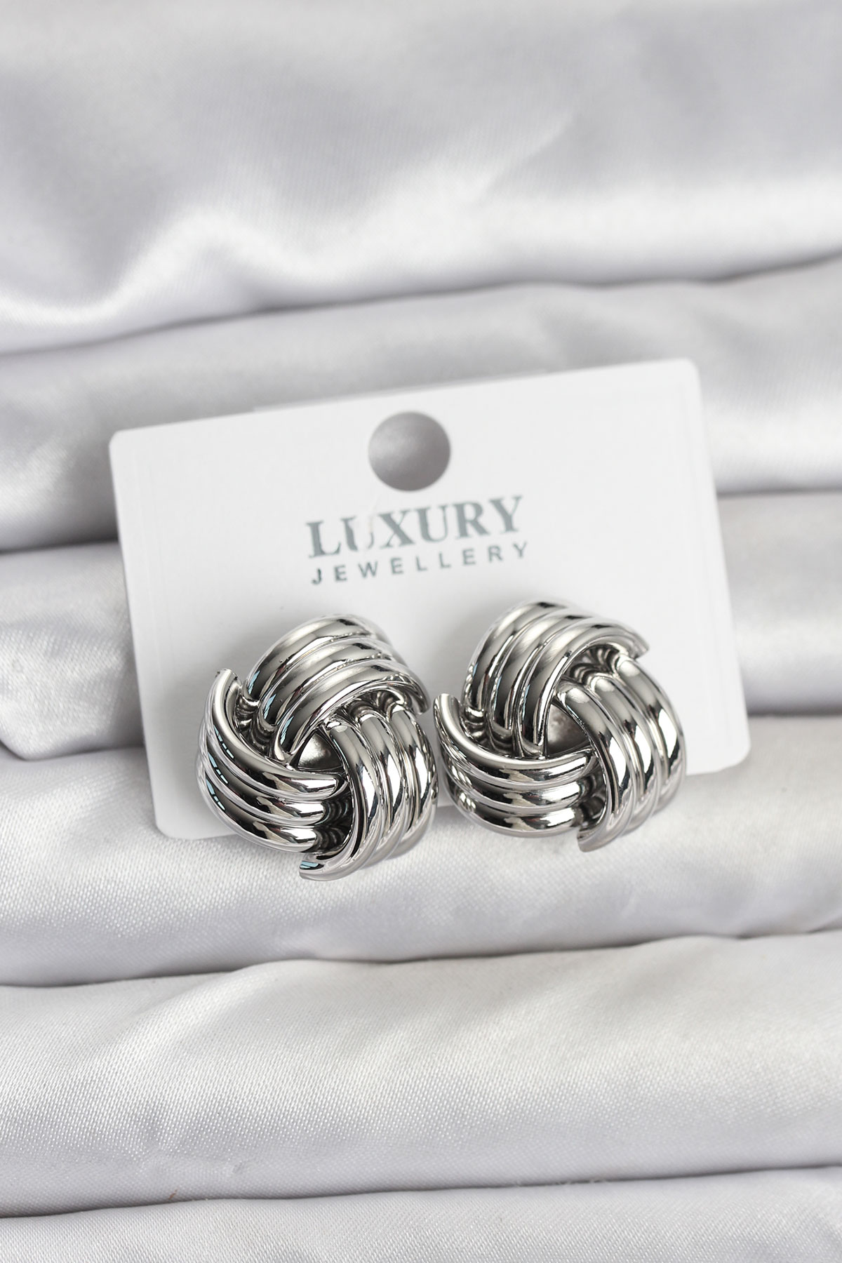 Pirinç Sarmal Gümüş Renk Kadın Küpe - Lisinya Pirinç Sarmal Gümüş Renk Kadın Küpe - Lisinya