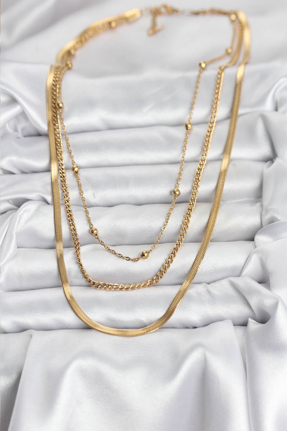 316L Çelik Gold Renk 3'lü Kadın Kolye - Lisinya 316L Çelik Gold Renk 3'lü Kadın Kolye - Lisinya