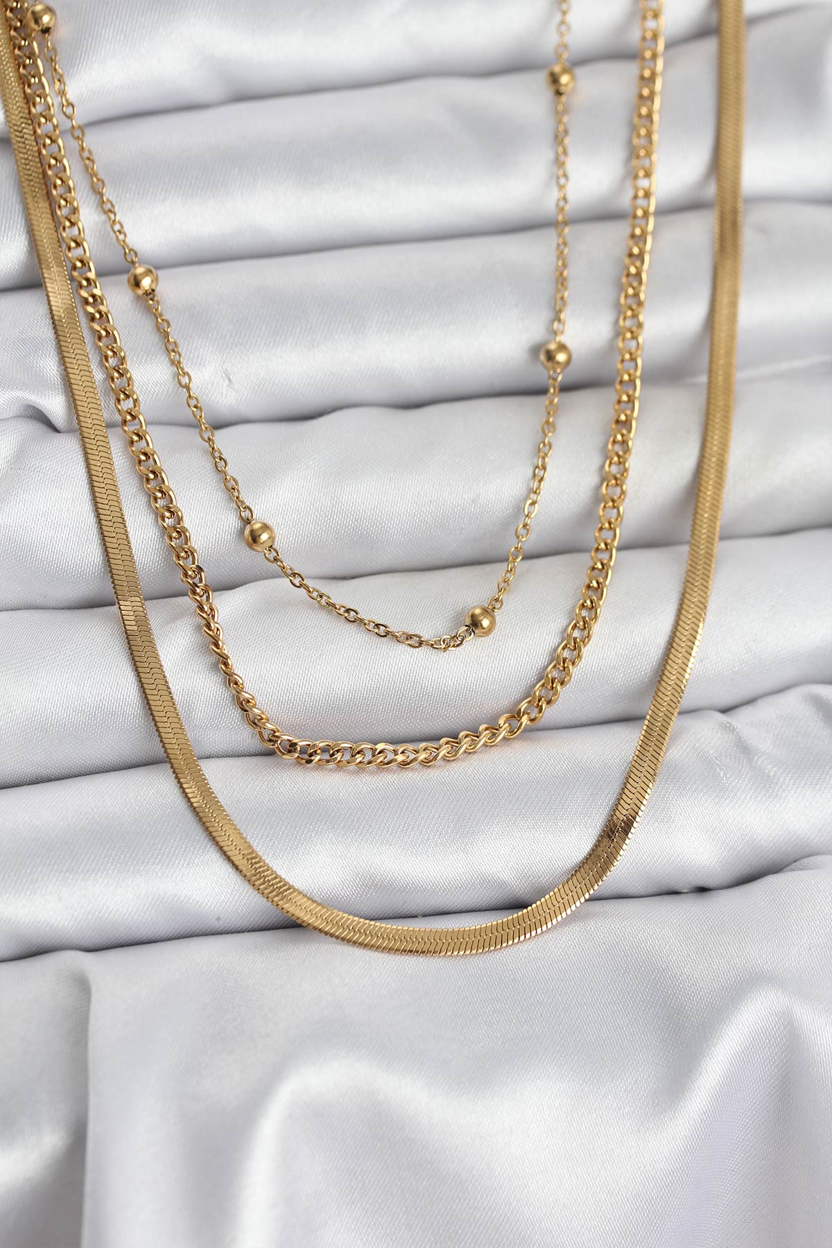 316L Çelik Gold Renk 3'lü Kadın Kolye - Lisinya