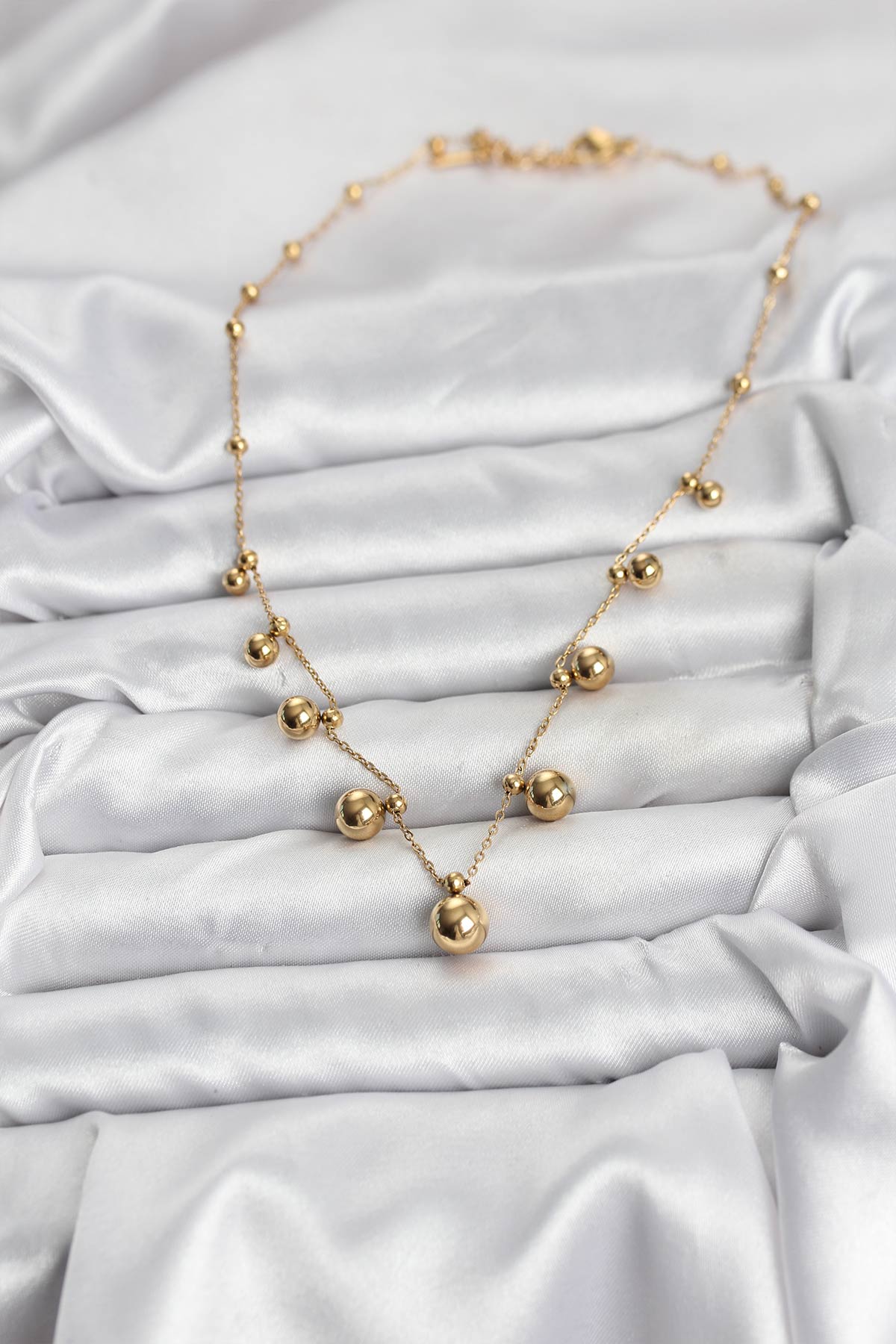 316L Çelik Zincir Gold Renk Topçuklu Kolye - Lisinya