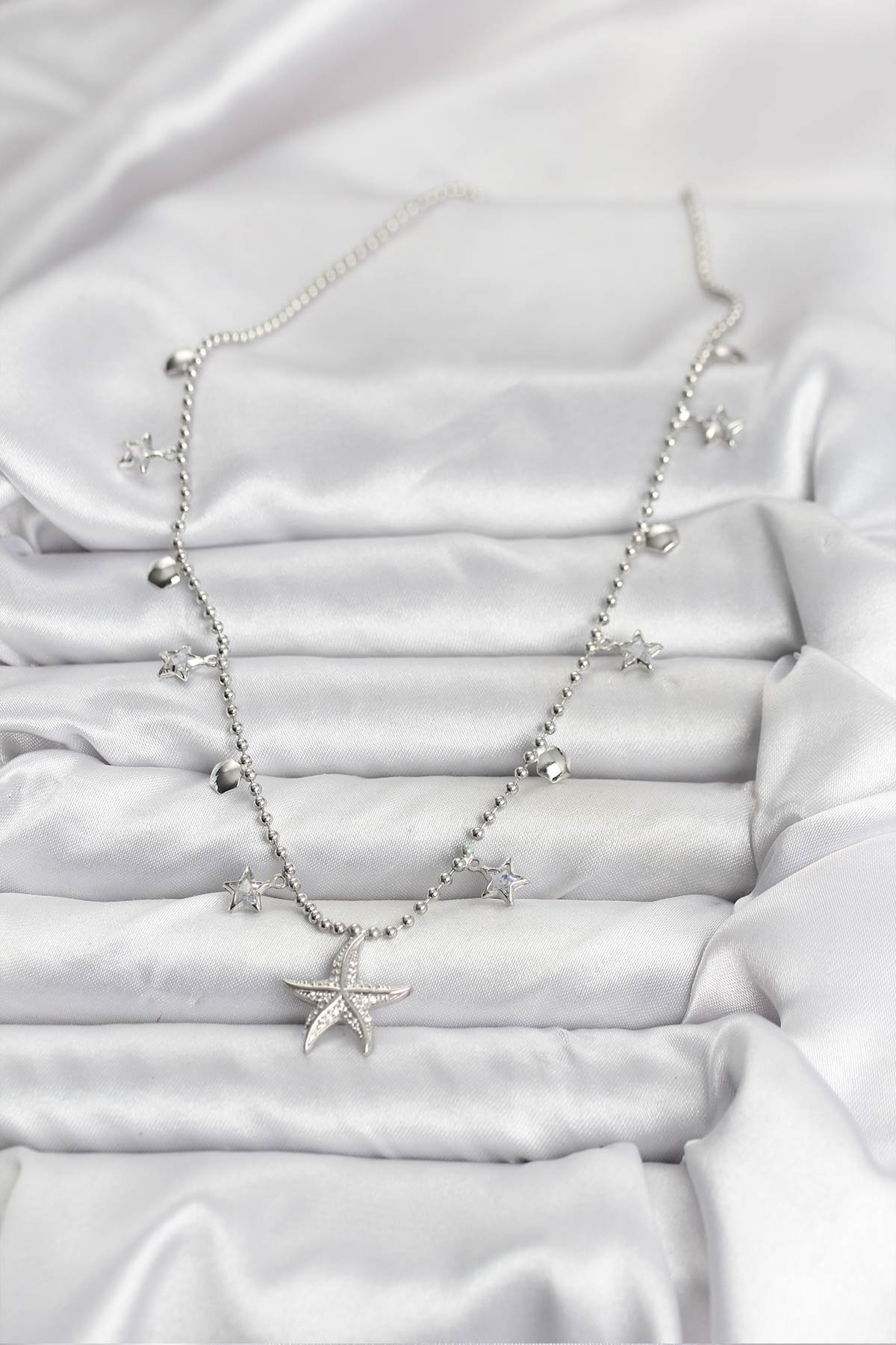 Pirinç Gümüş Renk Zirkon Taşlı Deniz Yıldızı Model Kadın Kolye - Lisinya