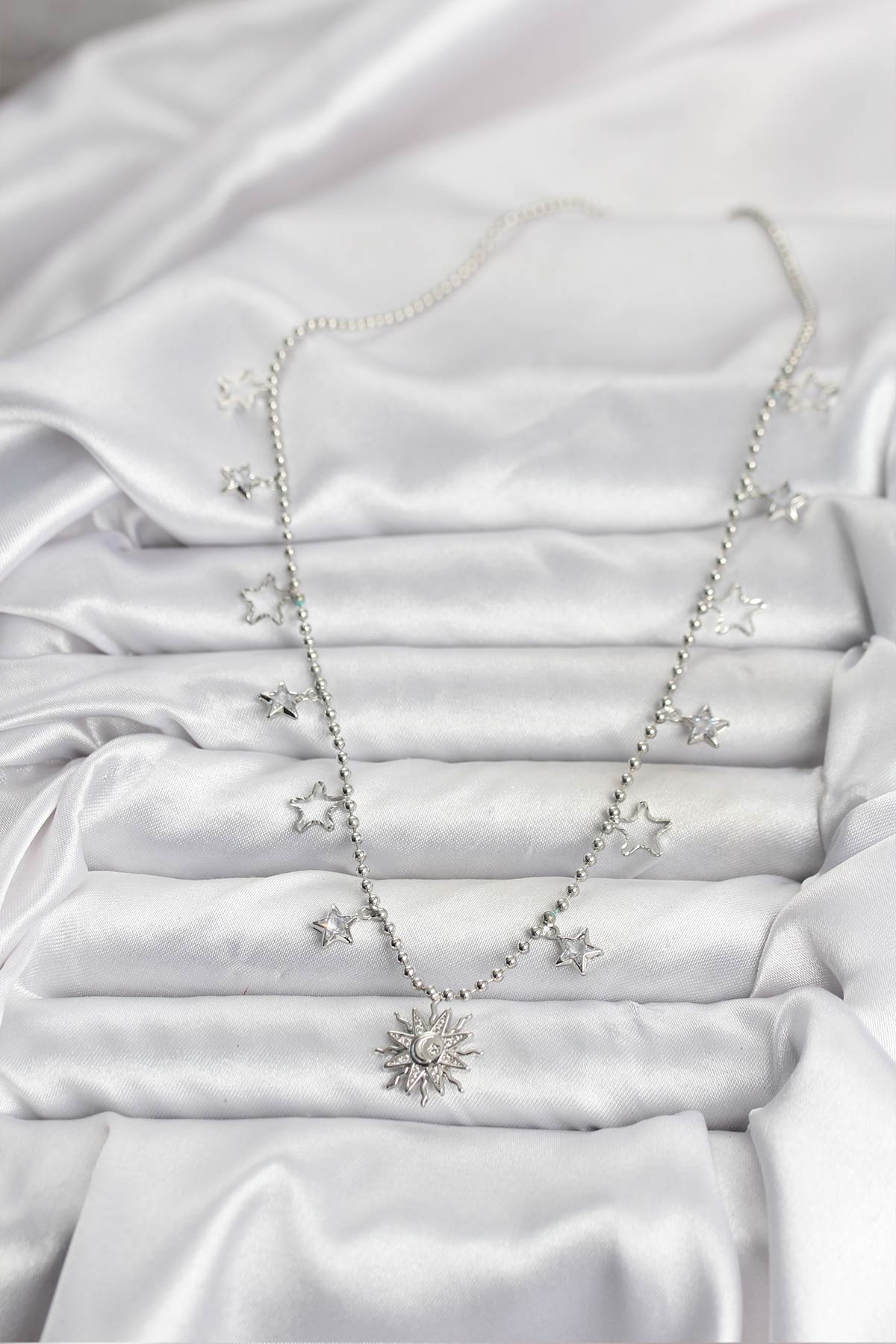 Pirinç Gümüş Renk Güneş Model Kadın Kolye - Lisinya