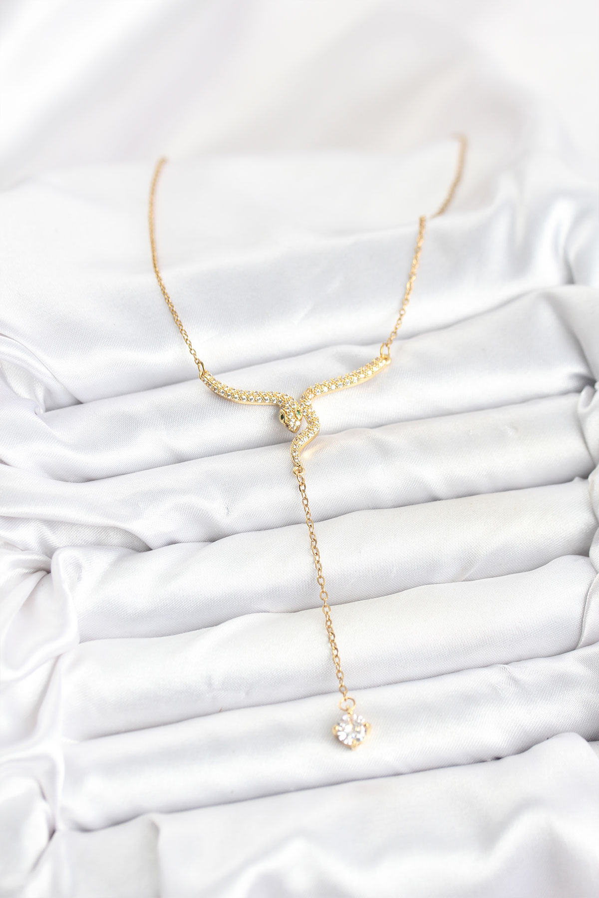 316L Çelik Zincir Gold Renk Yılan Model Y Kolye - Lisinya