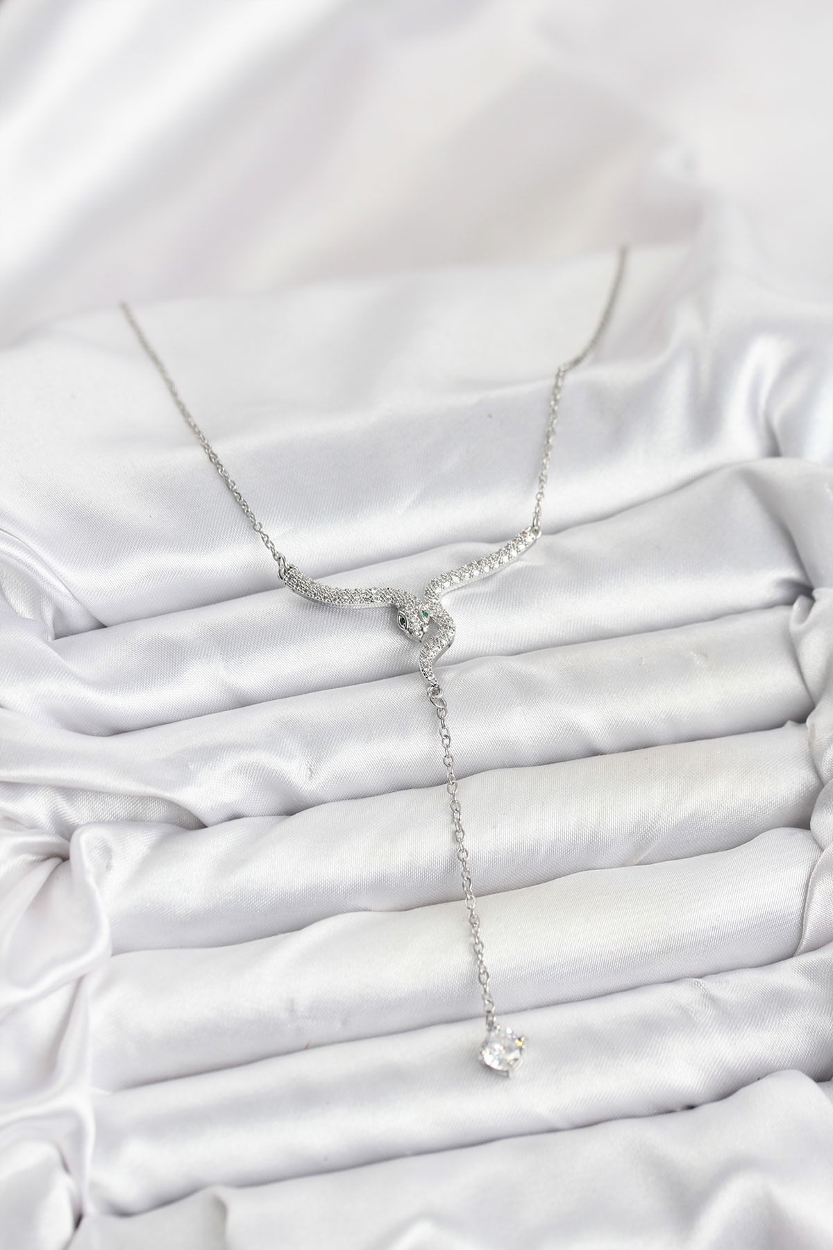 316L Çelik Zincir Gümüş Renk Yılan Model Y Kolye - Lisinya