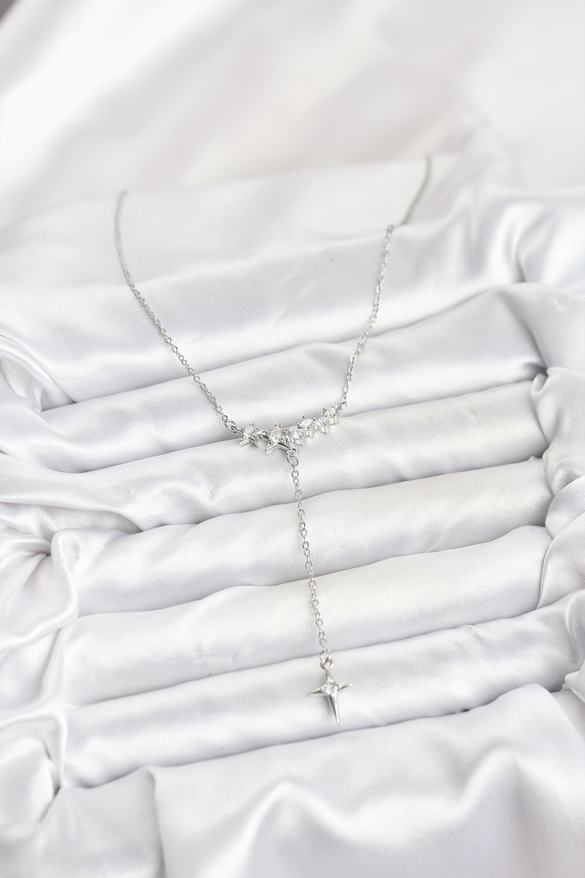 316L Çelik Zincir Gümüş Renk Yıldız Model Y Kadın Kolye - Lisinya