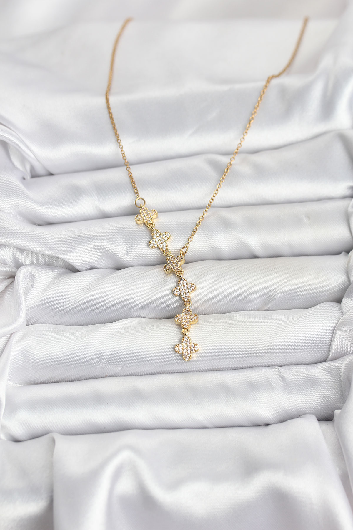 316L Çelik Zincir Gold Renk Yonca Model Kadın Kolye - Lisinya