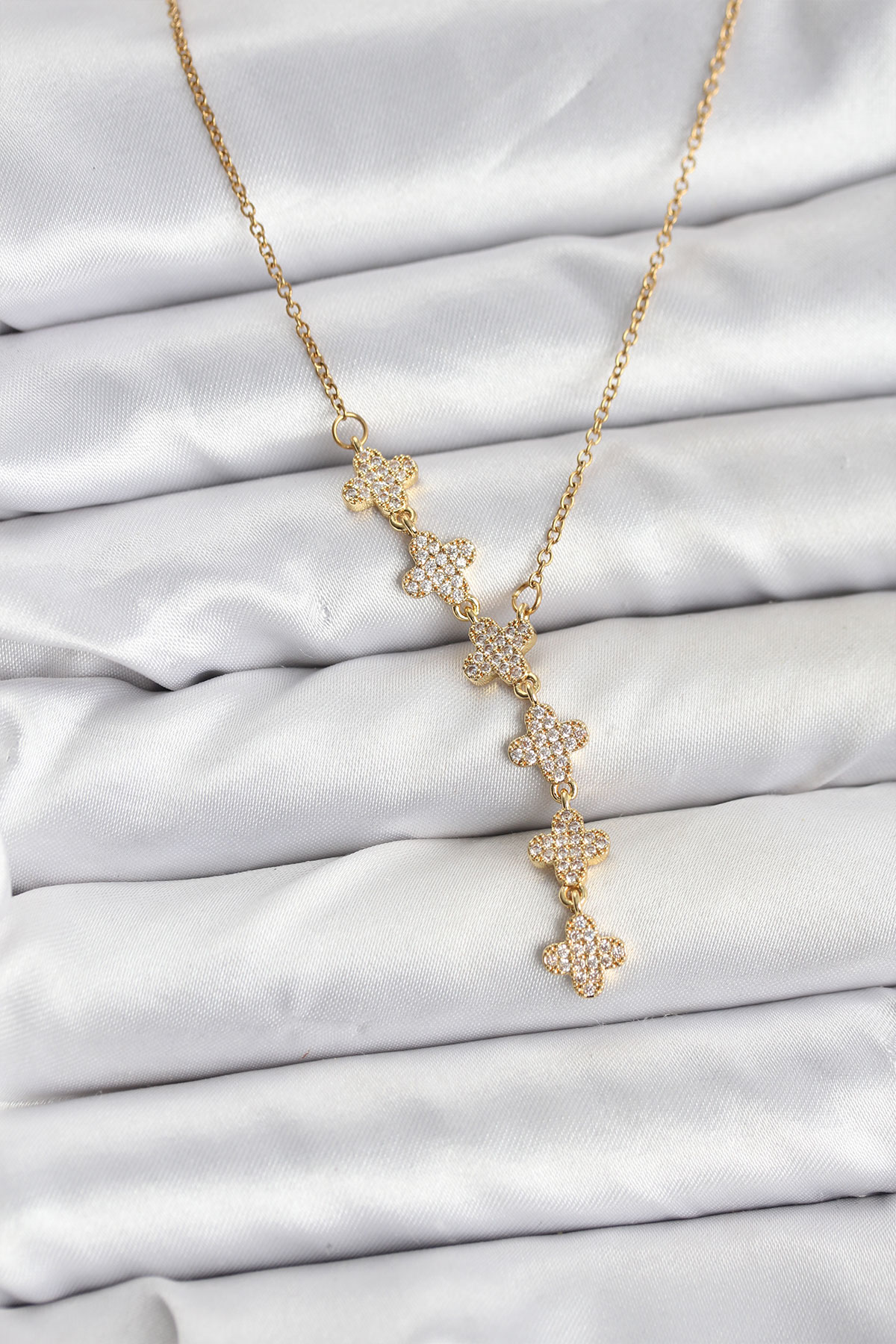 316L Çelik Zincir Gold Renk Yonca Model Kadın Kolye - Lisinya