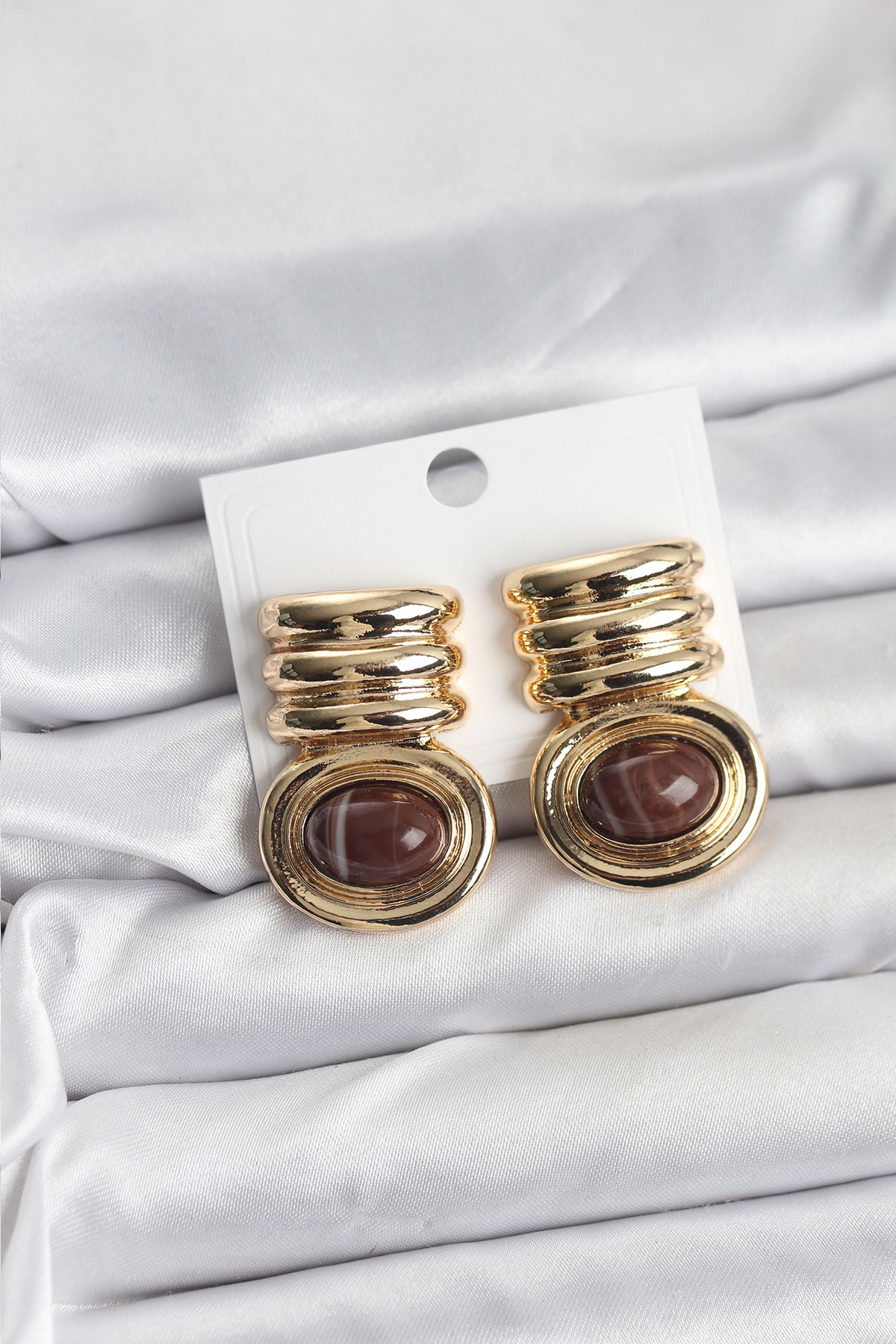 Pirinç Gold Kahverengi Renk Vintage Kadın Küpe - Lisinya