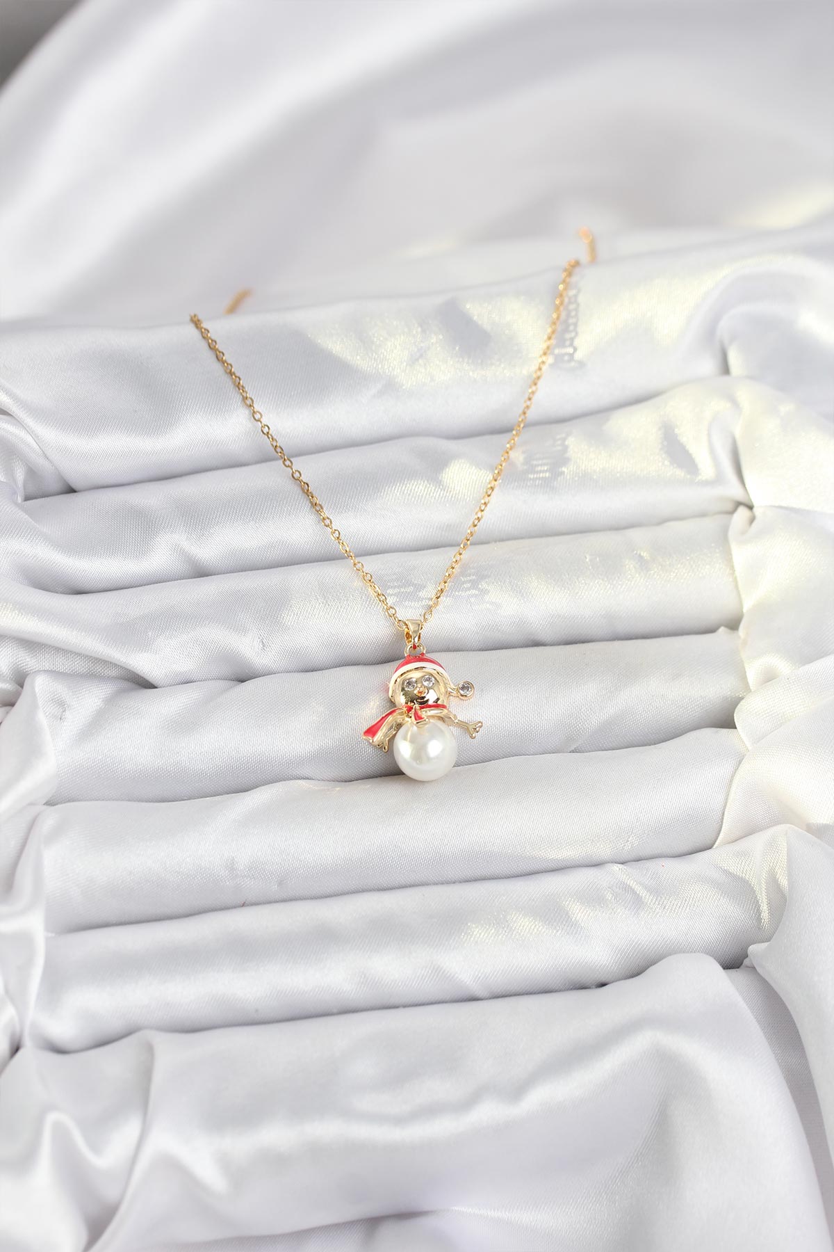 316L Çelik Zincir Gold Renk Kardan Adam Model Yılbaşı Temalı Kadın Kolye - Lisinya