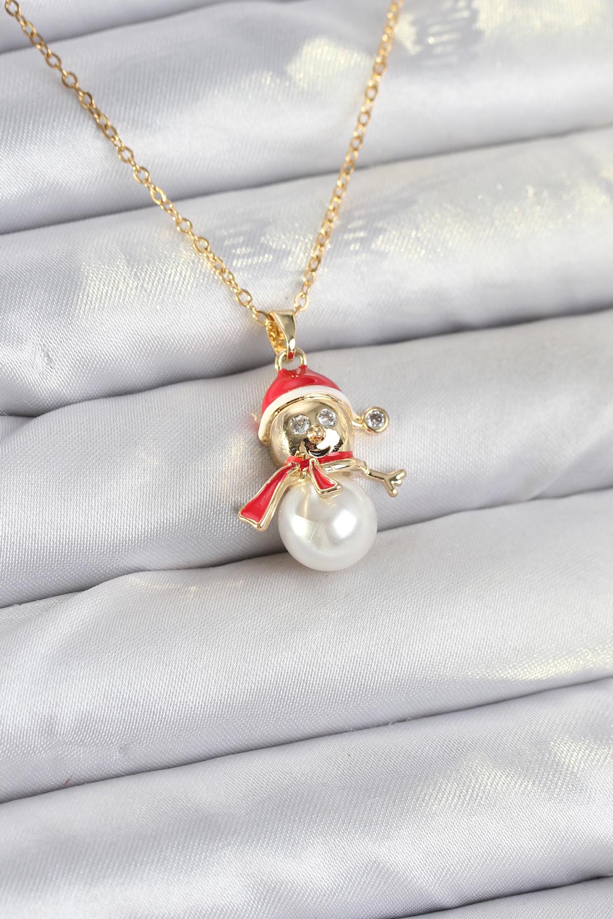 316L Çelik Zincir Gold Renk Kardan Adam Model Yılbaşı Temalı Kadın Kolye - Lisinya