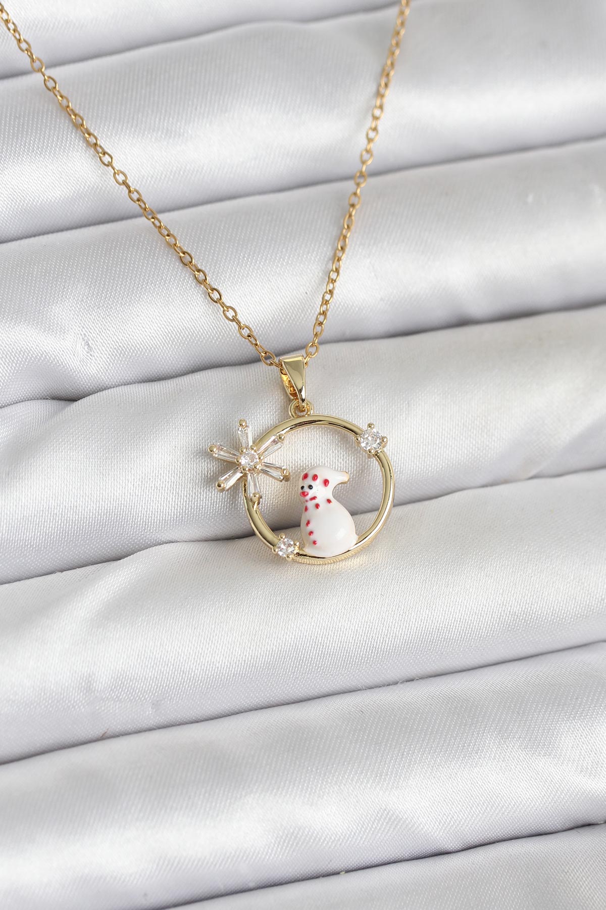 316L Çelik Zincir Gold Zirkon Taşlı Yılbaşı Temalı Kadın Kolye - Lisinya