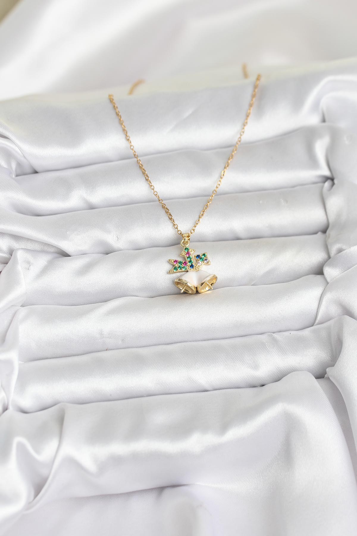 316L Çelik Zincir Gold Renk Chirtsmas Bell Model Yılbaşı Temalı Kadın Kolye - Lisinya