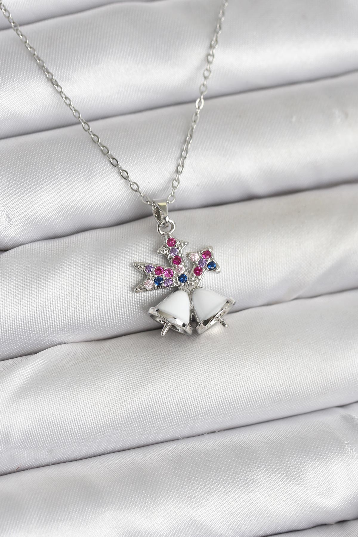 316L Çelik Zincir Gümüş Renk Chirtsmas Bell Model Yılbaşı Temalı Kadın Kolye - Lisinya