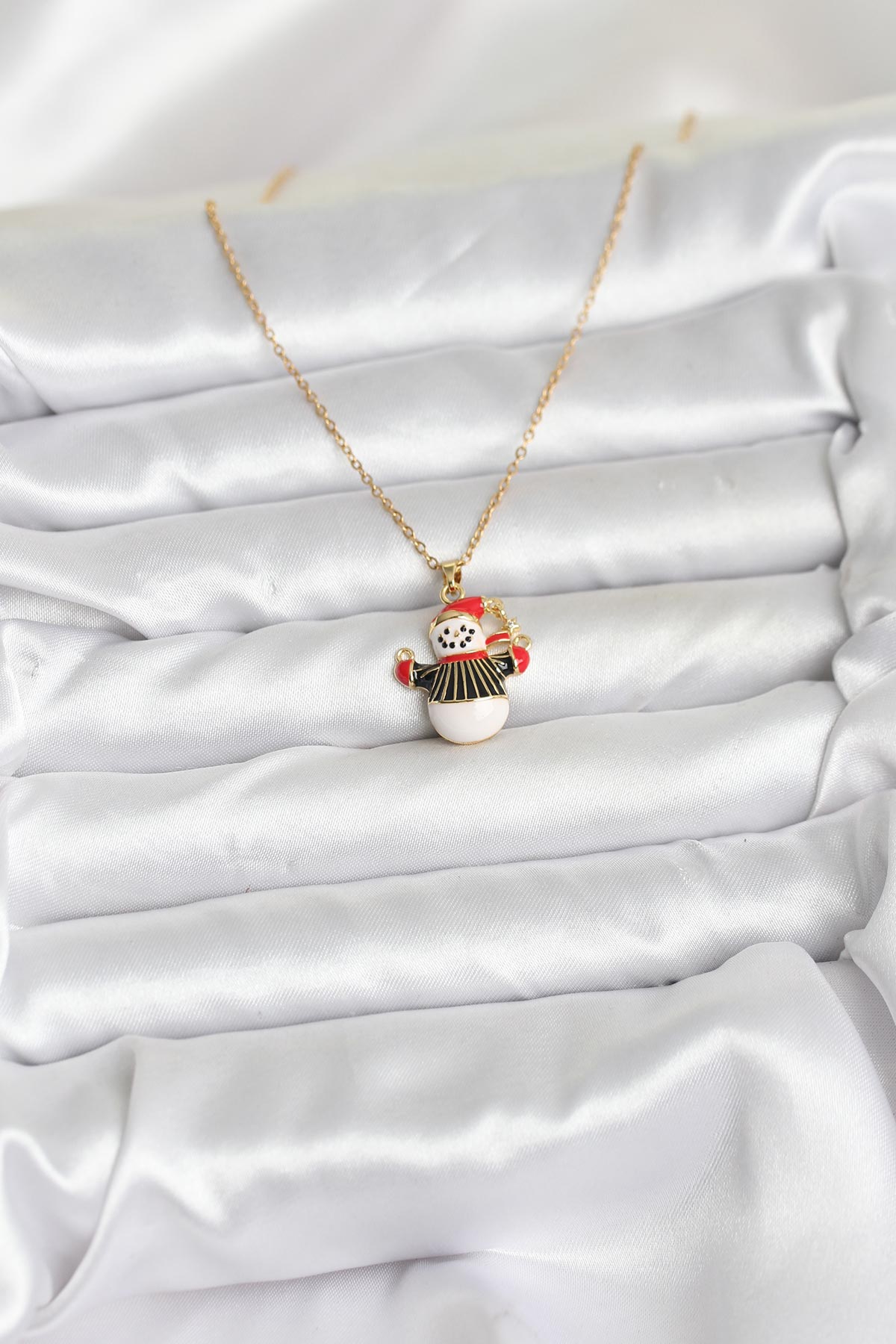 316L Çelik Zincir Gold Renk Kardan Adam Figürlü Yılbaşı Temalı Kadın Kolye - Lisinya