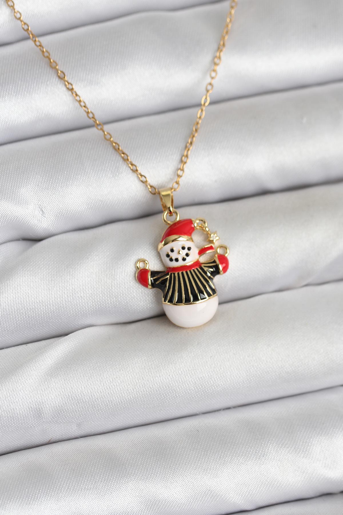 316L Çelik Zincir Gold Renk Kardan Adam Figürlü Yılbaşı Temalı Kadın Kolye - Lisinya