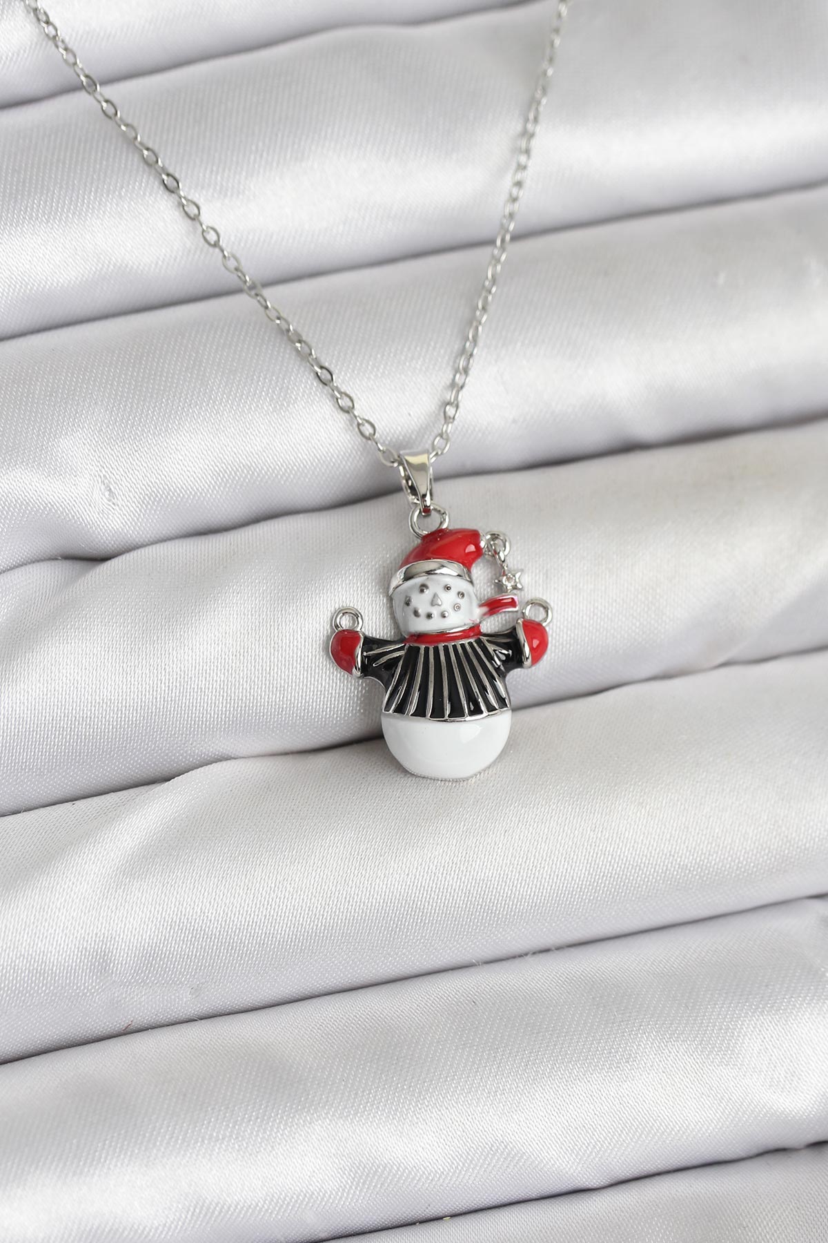 316L Çelik Zincir Gümüş Renk Kardan Adam Figürlü Yılbaşı Temalı Kadın Kolye - Lisinya