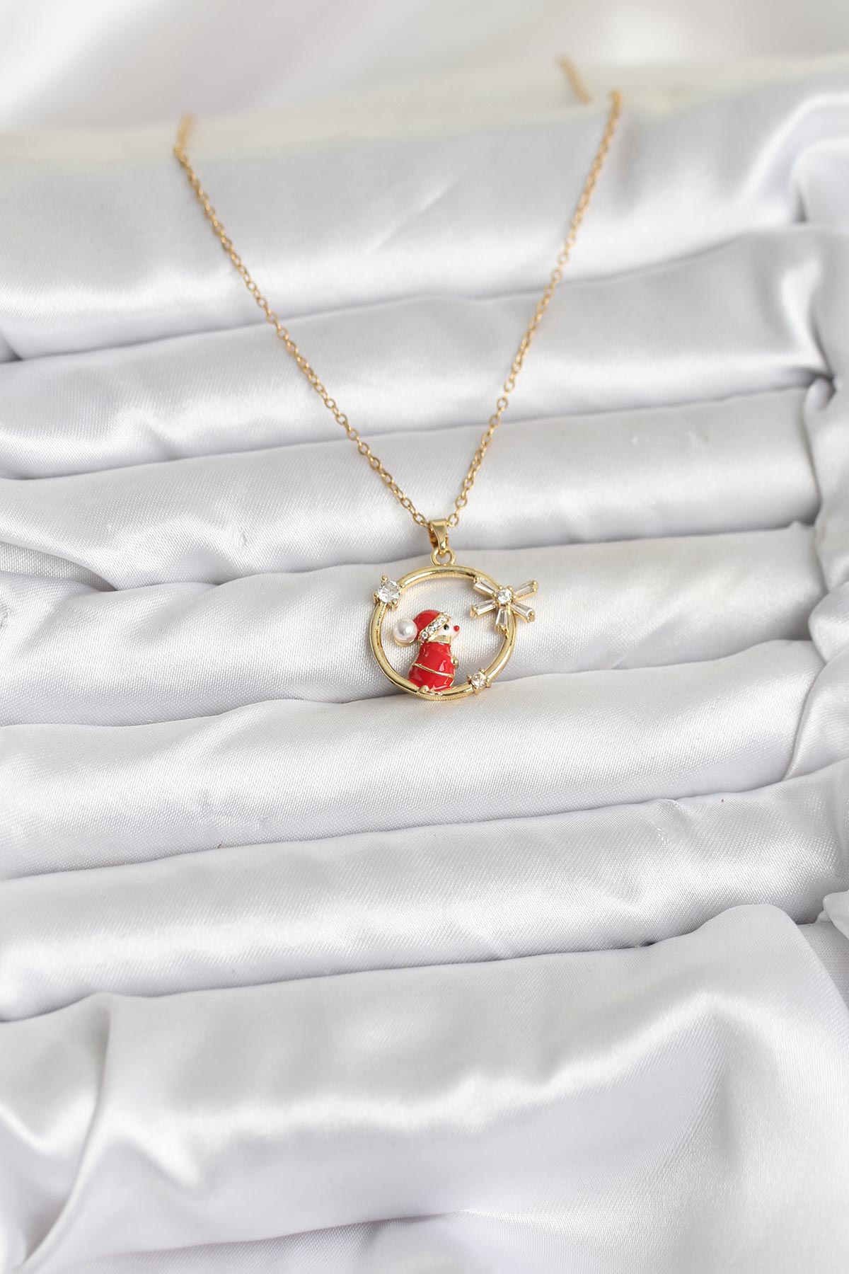 316L Çelik Zincir Gold Zirkon Taşlı Yılbaşı Tema Kadın Kolye - Lisinya