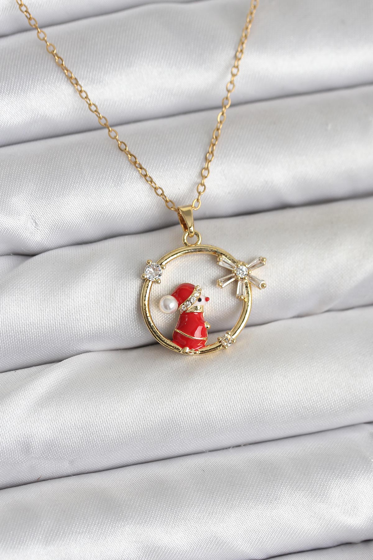 316L Çelik Zincir Gold Zirkon Taşlı Yılbaşı Tema Kadın Kolye - Lisinya