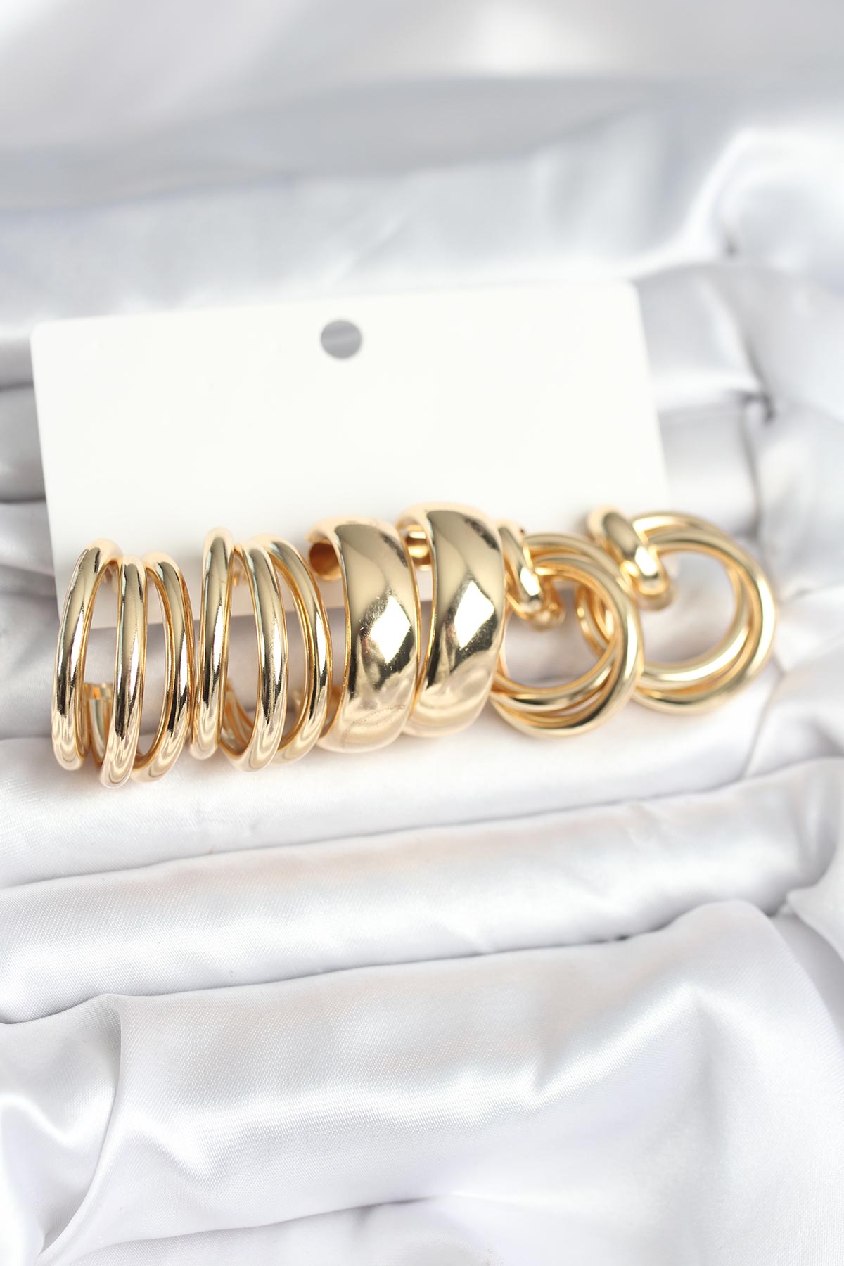 Pirinç Gold Renk 3 Çift Vintage Kadın Küpe Seti - Lisinya