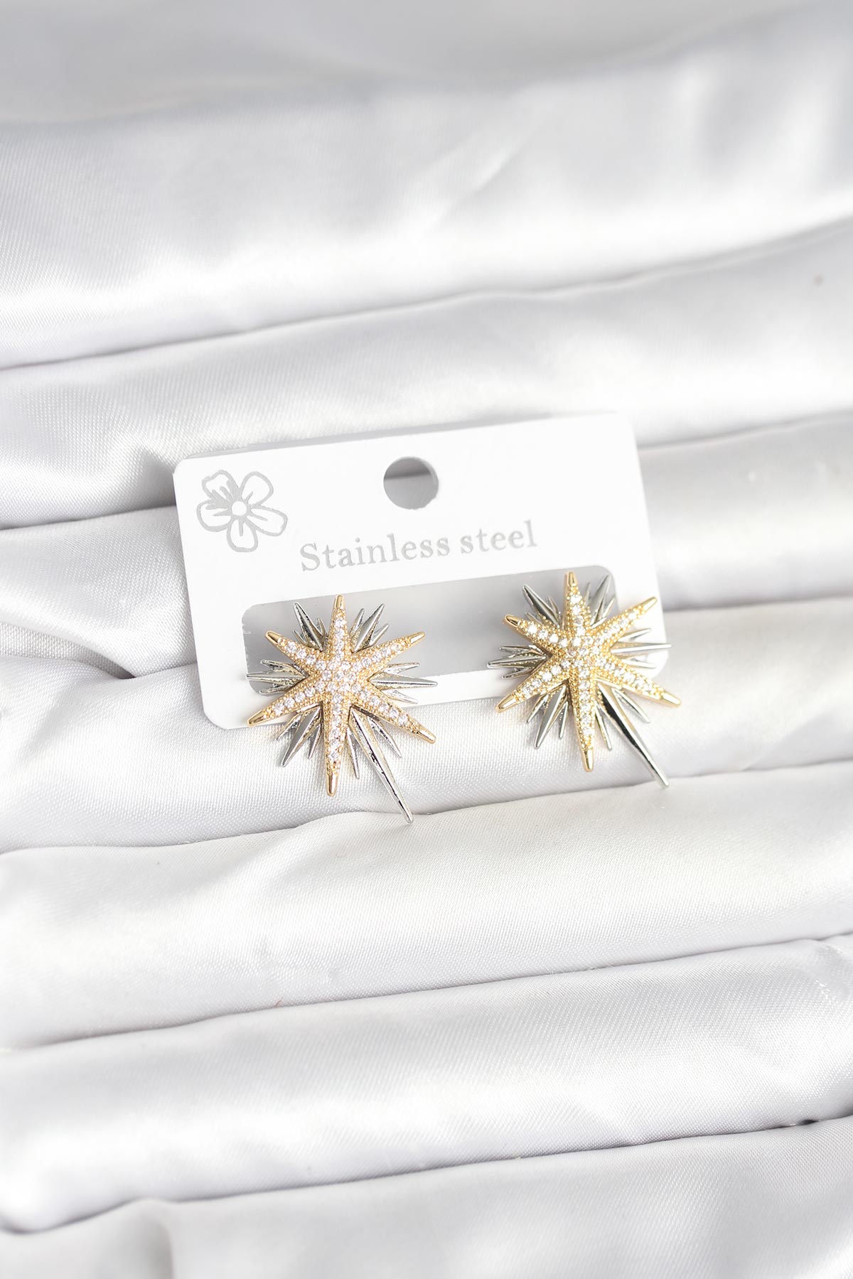 Pirinç Gümüş Renk Kutup Yıldızı Kadın Küpe - Lisinya