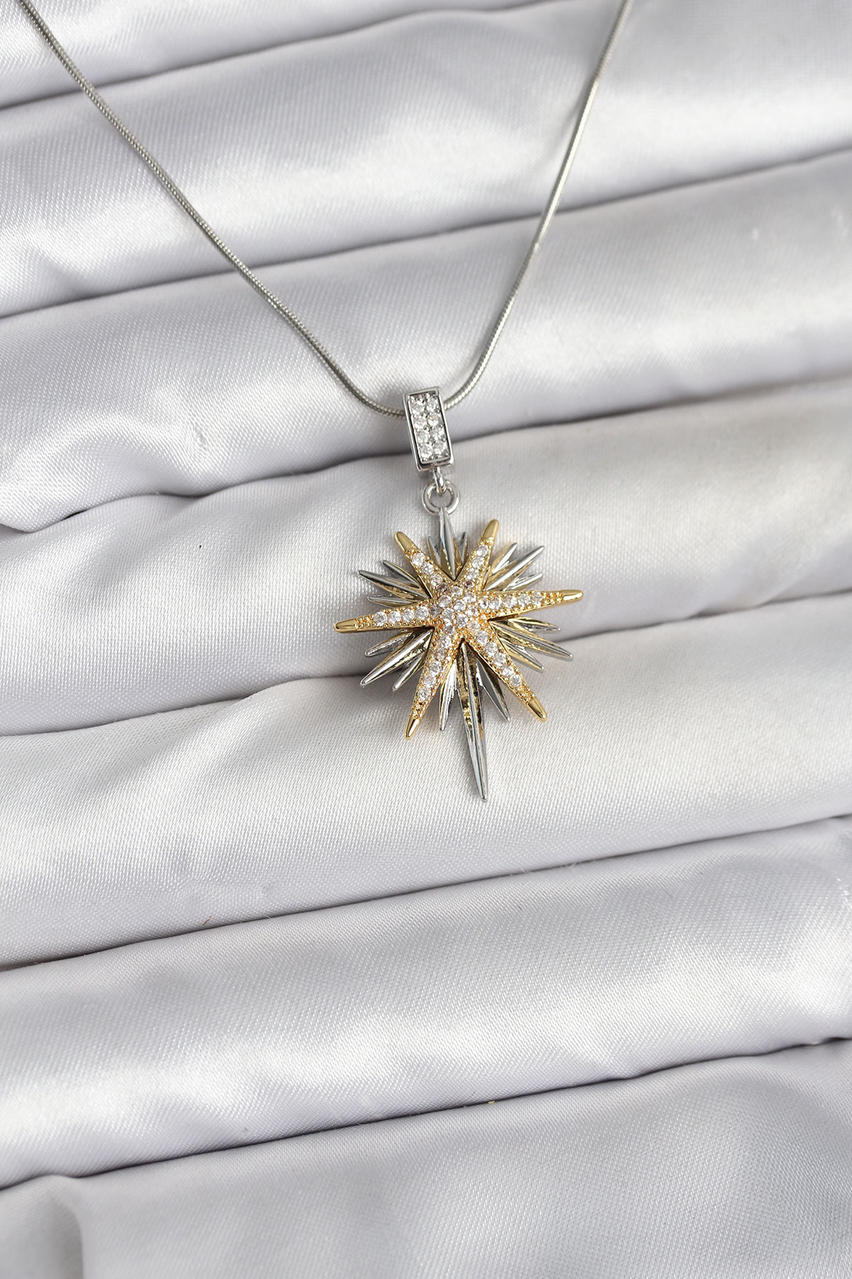 316L Çelik Zincir Gümüş Renk Kutup Yıldızı Model Kadın Kolye - Lisinya