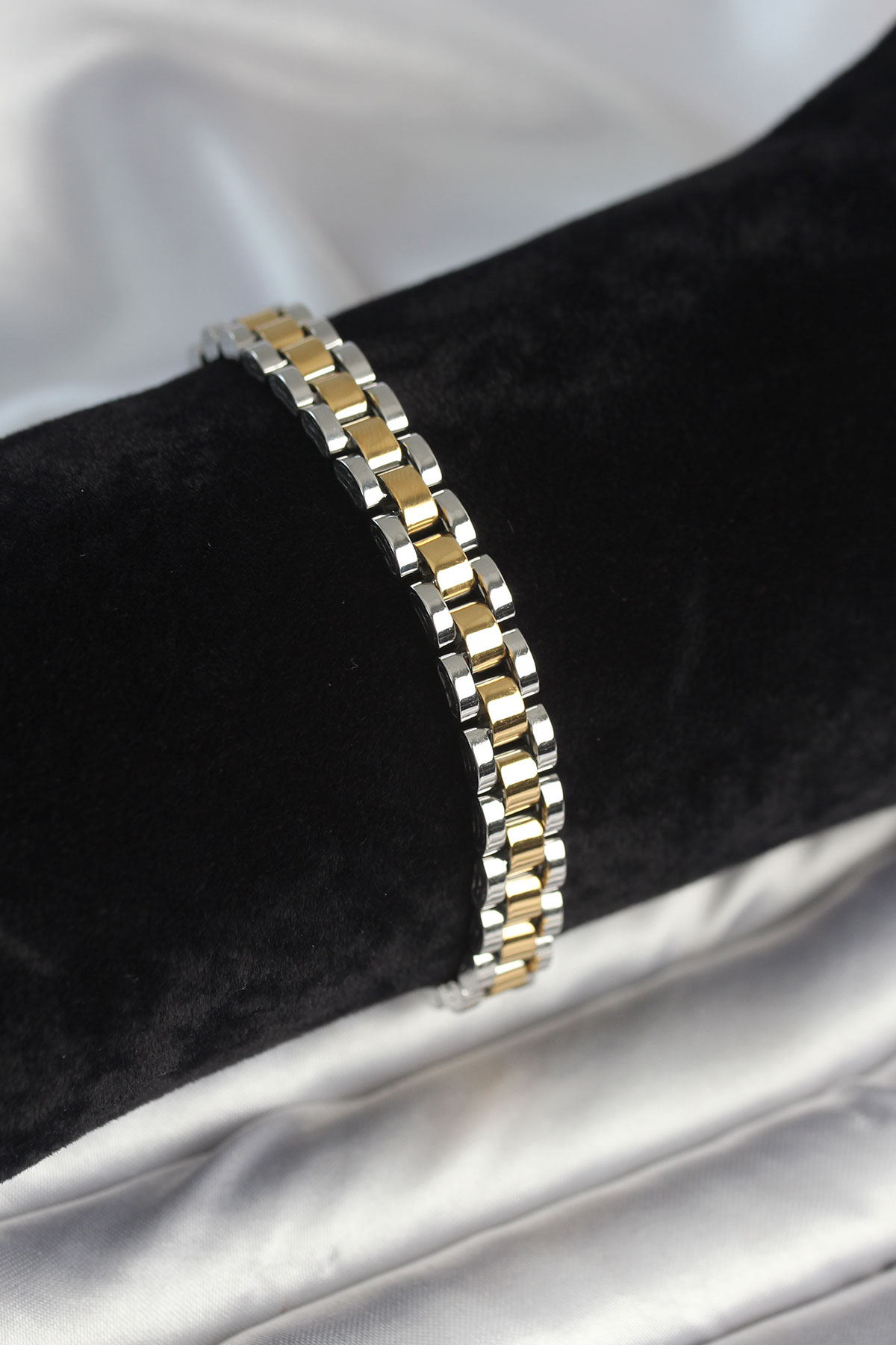 316L Çelik Gold ve Gümüş Renk 7 mm Kalınlık Erkek Bileklik - Lisinya