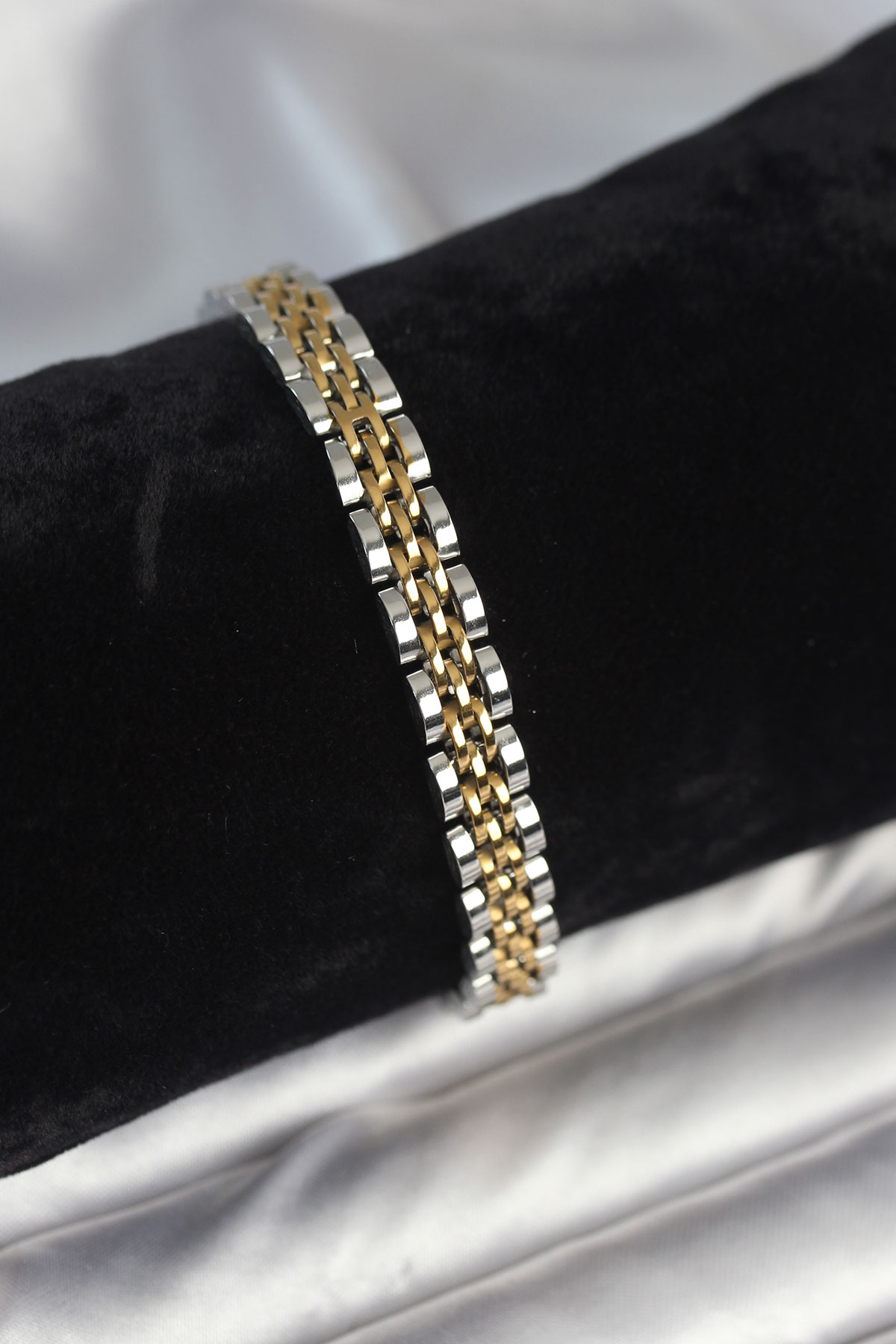 316L Çelik 7 mm Kalınlıkta Gold ve Gümüş Renkli Erkek Bileklik - Lisinya