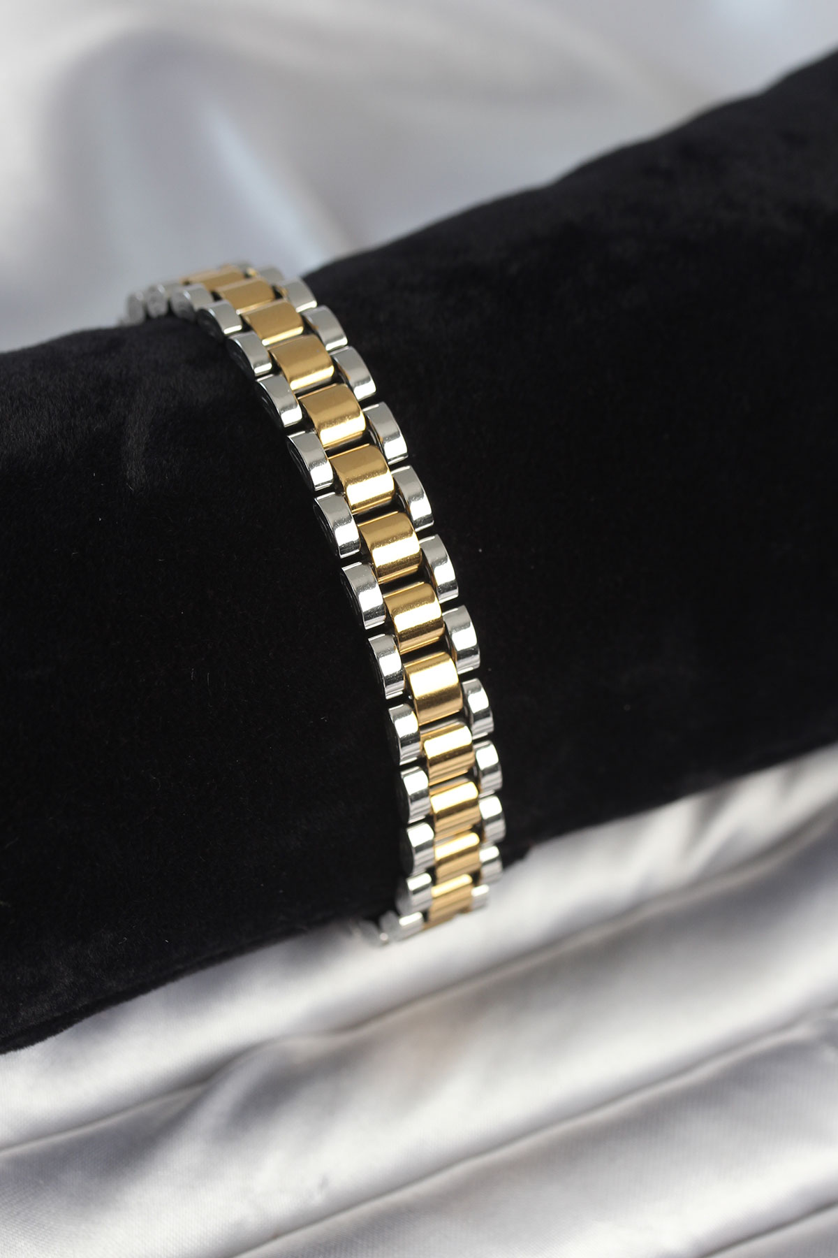 316L Çelik Gold ve Gümüş Renk 9 mm Kalınlık Erkek Bileklik - Lisinya