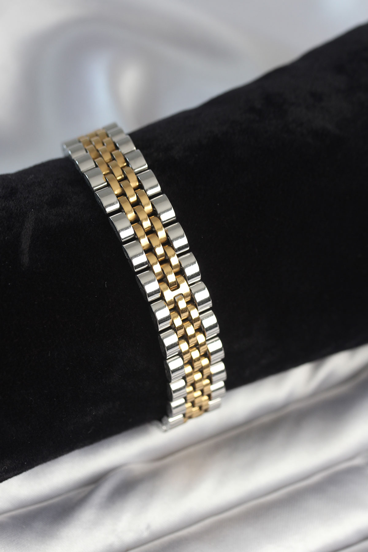 316L Çelik 12 mm Kalınlıkta Gold ve Gümüş Renkli Erkek Bileklik - Lisinya