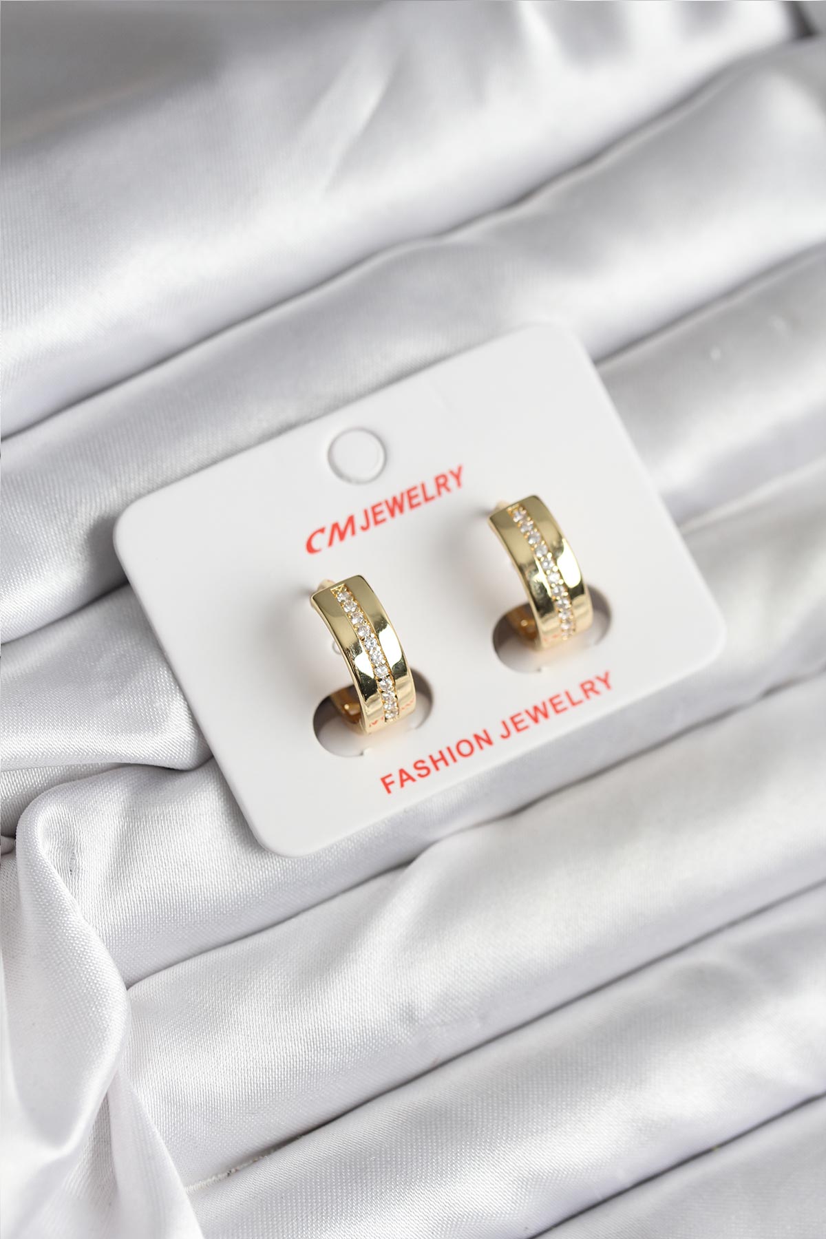 14K Gold Renk Kaplama Zirkon Taşlı Halka Model CM Kadın Küpe - Lisinya