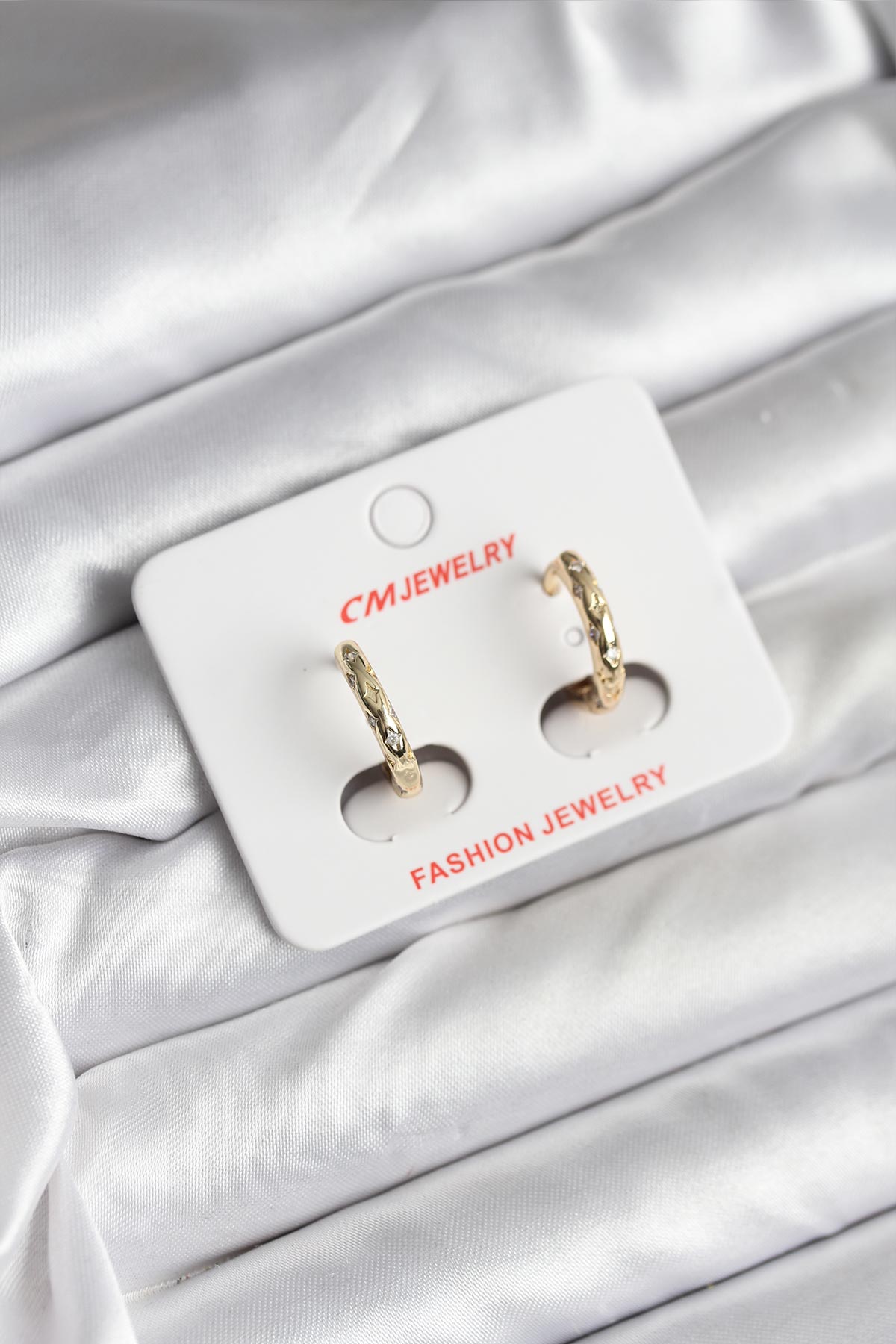 14K Gold Renk Kaplama Zirkon Taşlı Halka Model CM Kadın Küpe - Lisinya