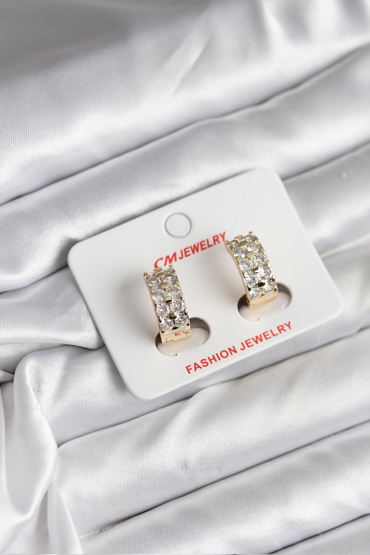 14K Gold Renk Kaplama Zirkon Taşlı CM Kadın Küpe - Lisinya 14K Gold Renk Kaplama Zirkon Taşlı CM Kadın Küpe - Lisinya