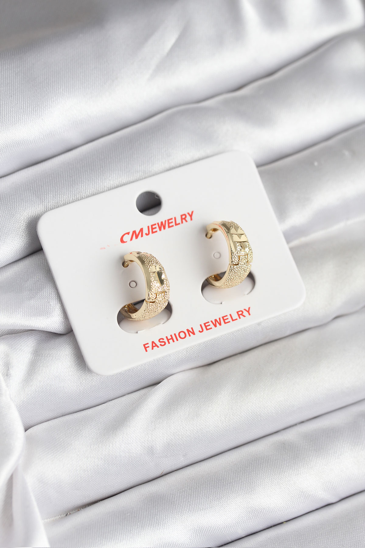 14K Gold Renk Kaplama Lazer Halka CM Kadın Küpe - Lisinya