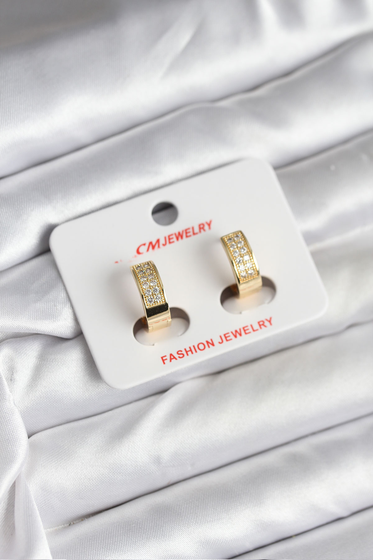 14K Gold Renk Kaplama Zirkon Taşlı Halka CM Kadın Küpe - Lisinya