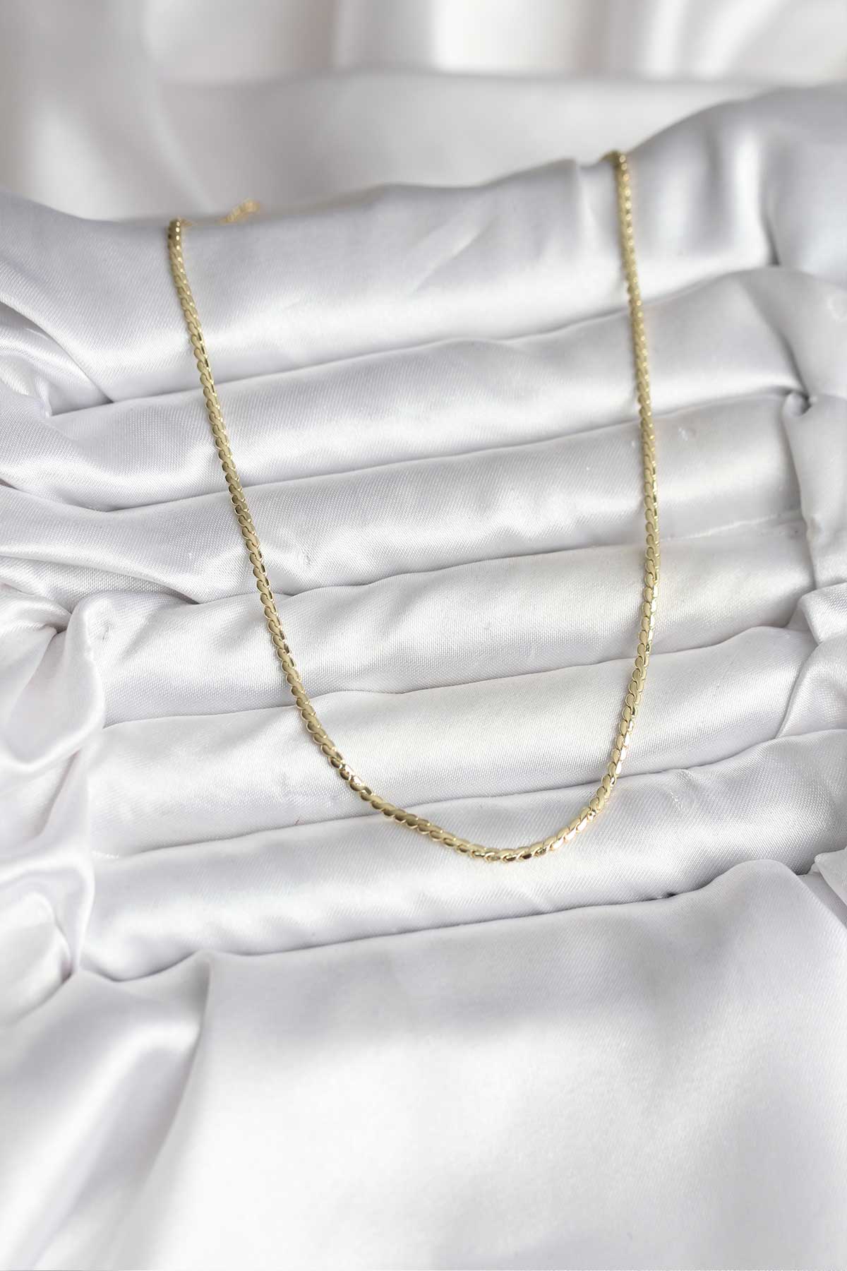 14K Gold Renk Kaplama Ezme Zincir Model CM Kadın Kolye - Lisinya