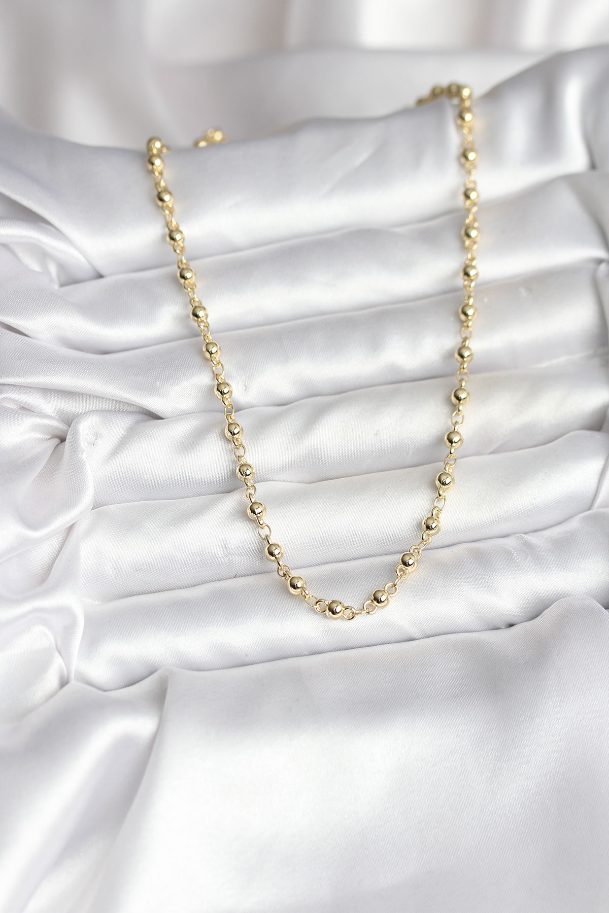 14K Gold Renk Kaplama Topçuklu Zincir Model CM Kadın Kolye - Lisinya