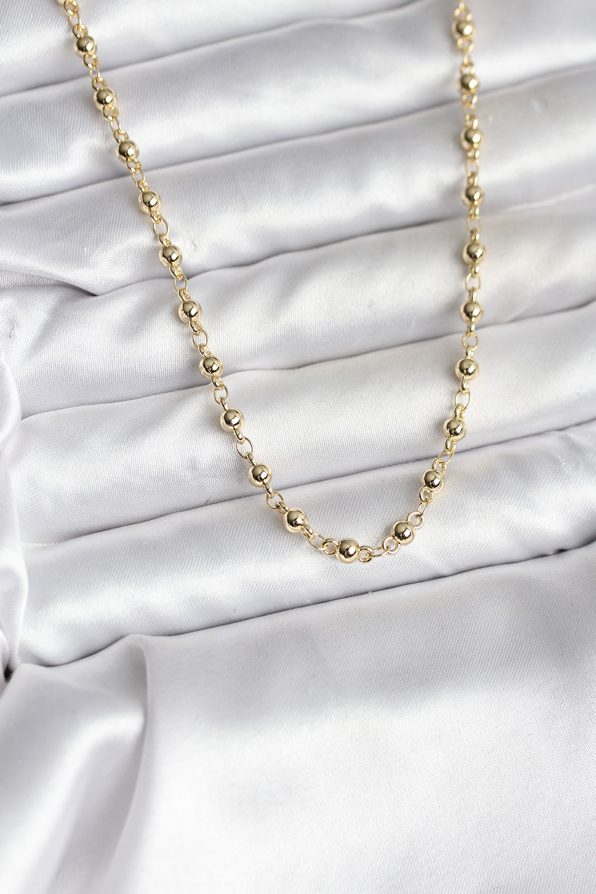 14K Gold Renk Kaplama Topçuklu Zincir Model CM Kadın Kolye - Lisinya