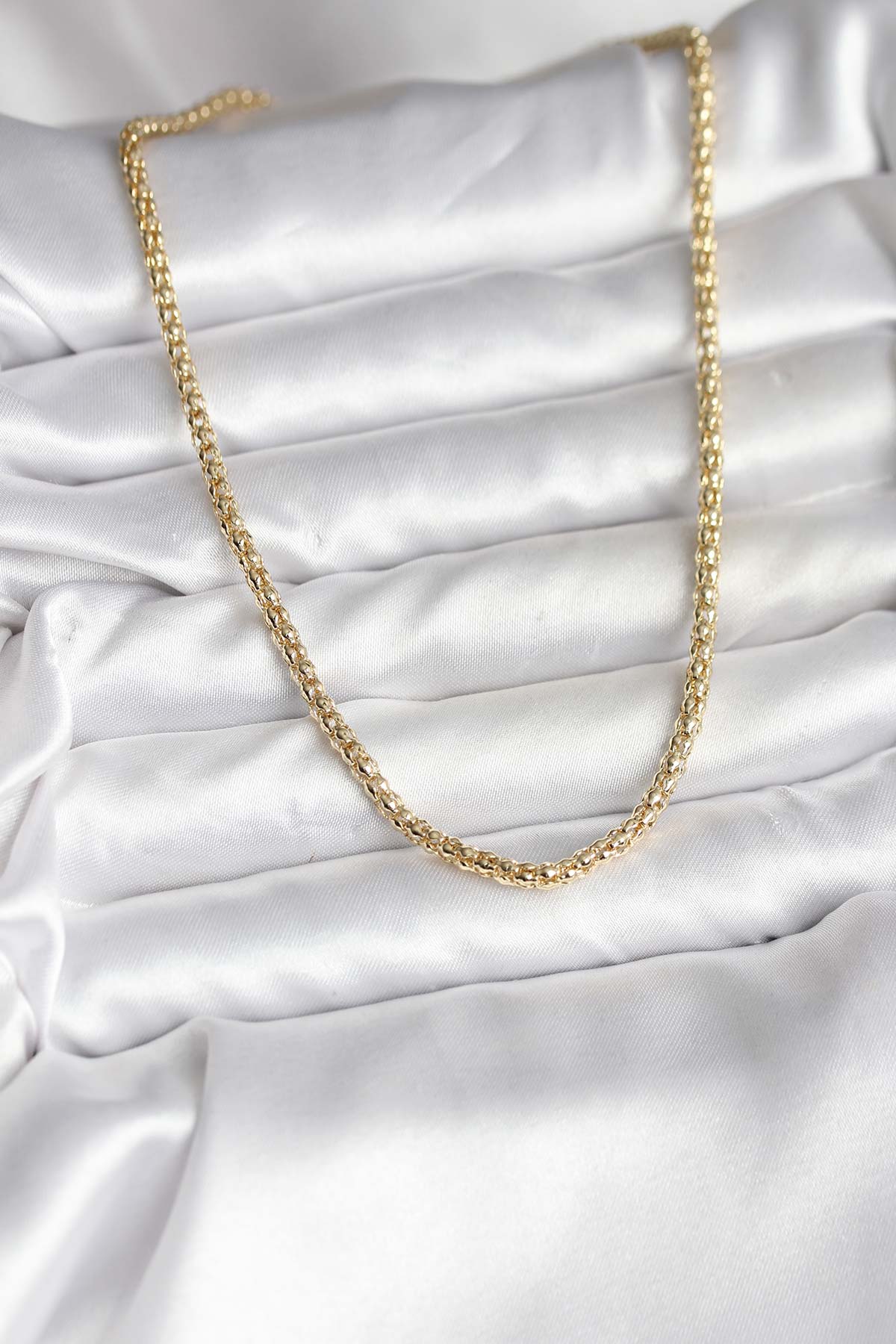 14K Gold Renk Kaplama Boru Zincir Model CM Kadın Kolye - Lisinya