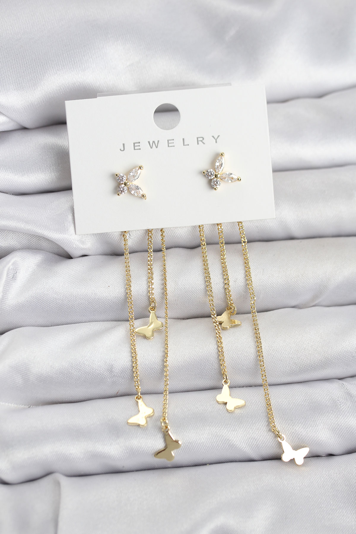 Kelebek Model Gold Renk Pirinç Sallantılı Kadın Küpe - Lisinya