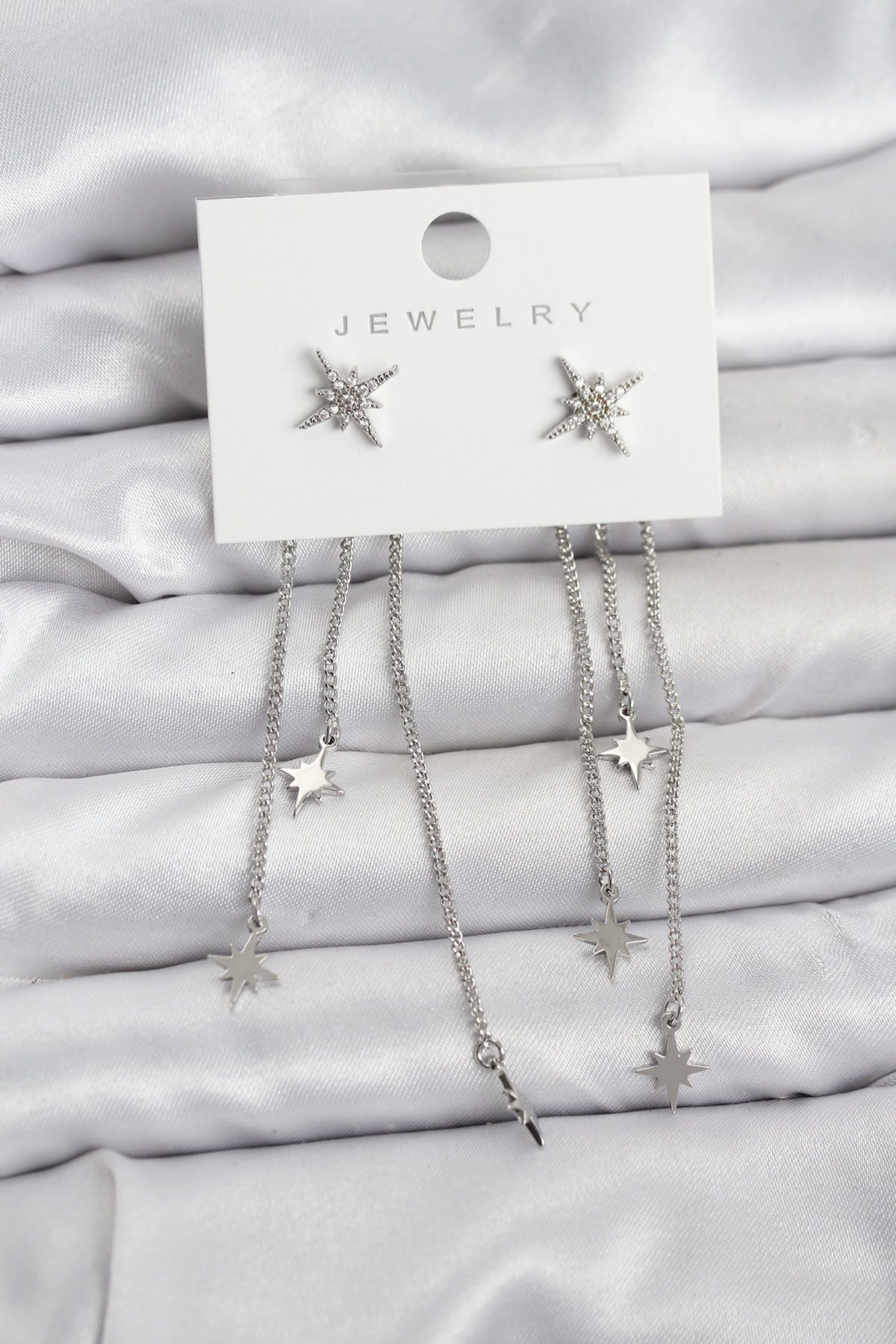 Kutup Yıldızı Model Gümüş Renk Pirinç Sallantılı Kadın Küpe - Lisinya