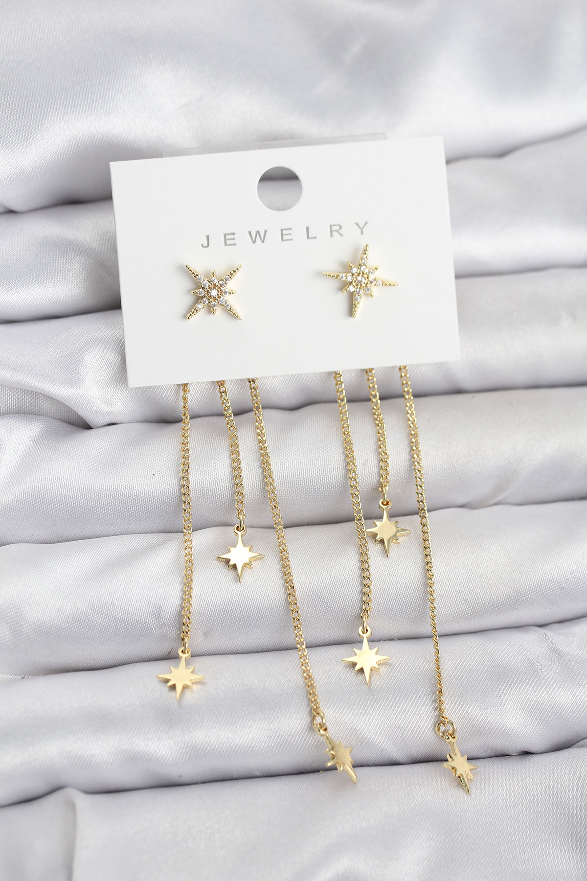 Kutup Yıldızı Model Gold Renk Pirinç Sallantılı Kadın Küpe - Lisinya