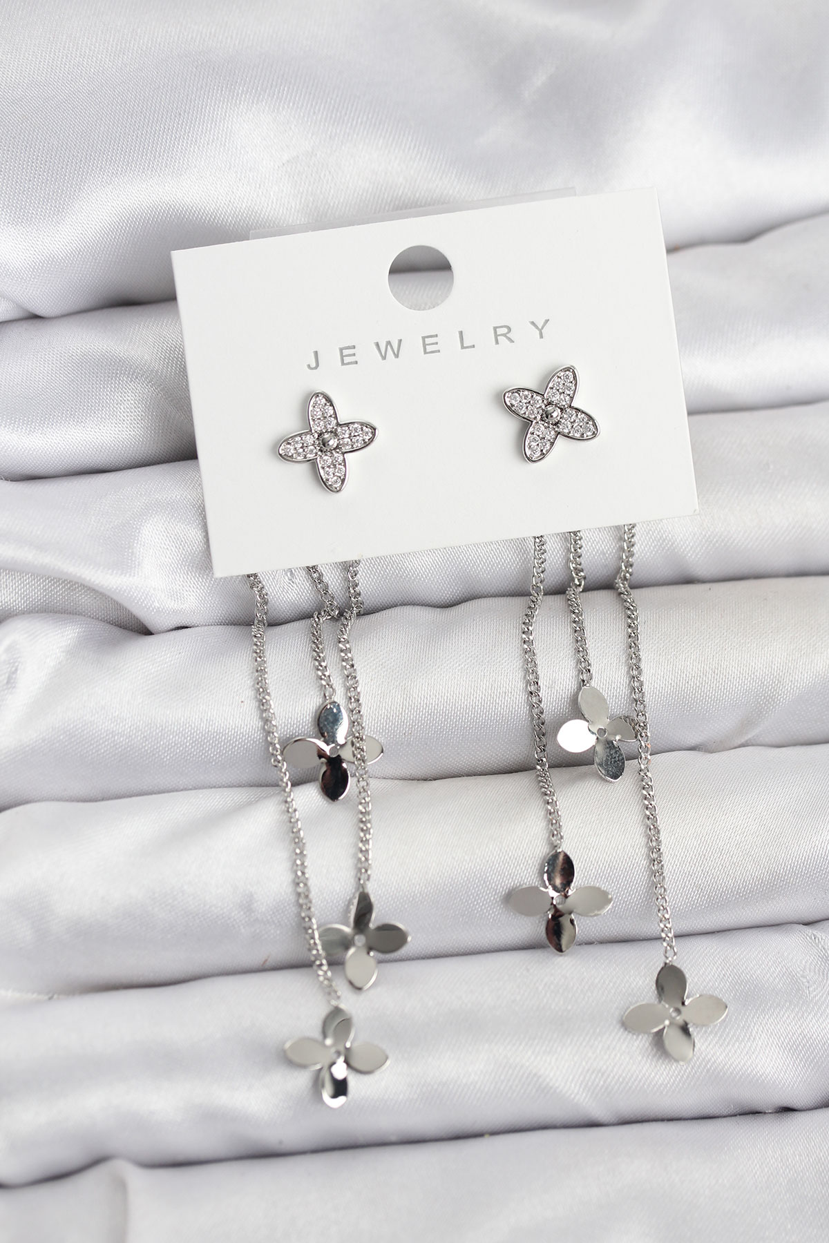 Lotus Model Gümüş Renk Pirinç Sallantılı Kadın Küpe - Lisinya