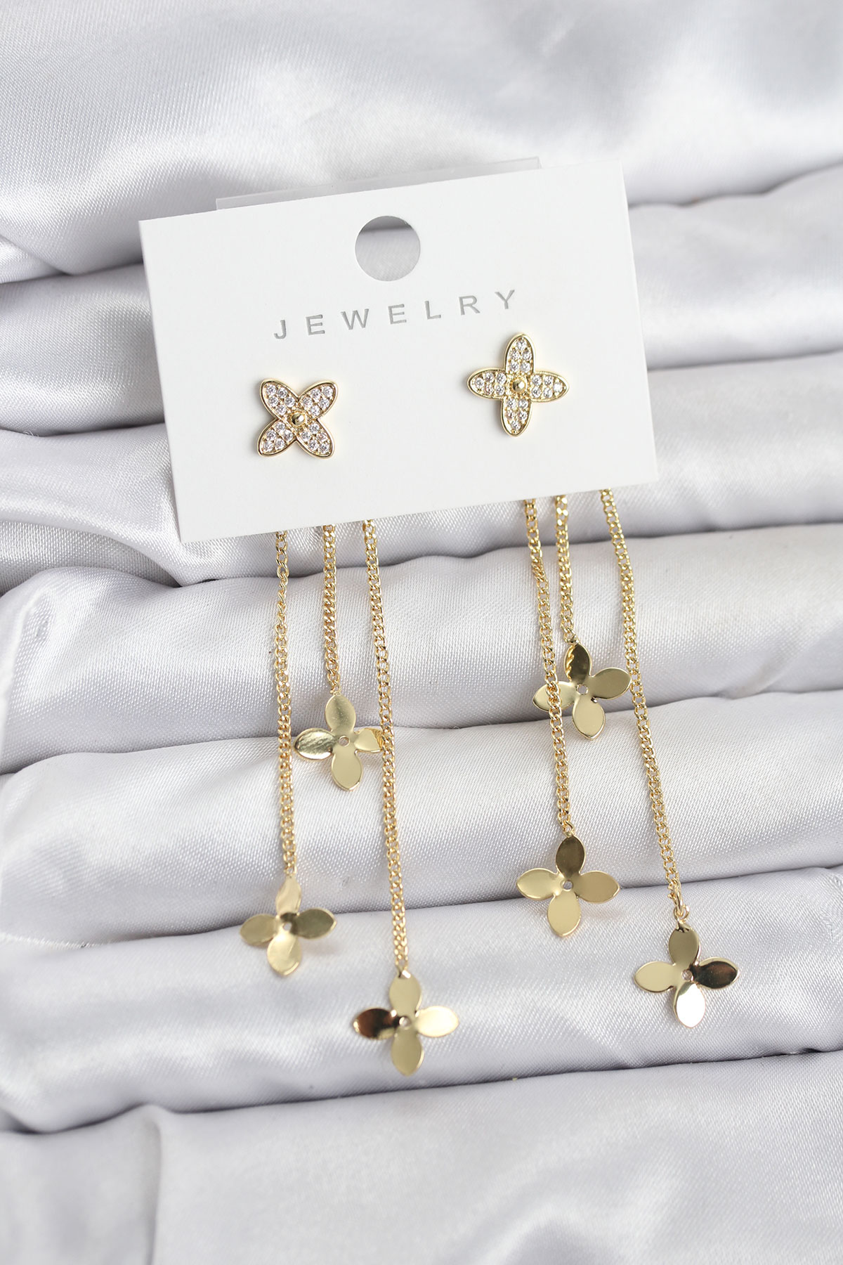 Lotus Model Gold Renk Pirinç Sallantılı Kadın Küpe - Lisinya