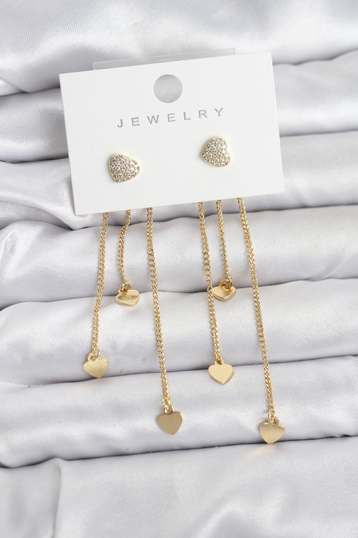 Kalp Model Gold Renk Pirinç Sallantılı Kadın Küpe - Lisinya