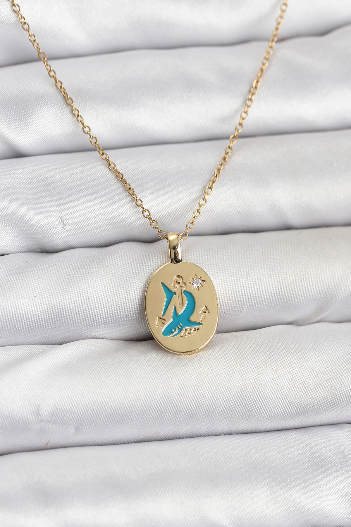 316L Çelik Zincir Gold Renk Shark Figür Kadın Kolye - Lisinya