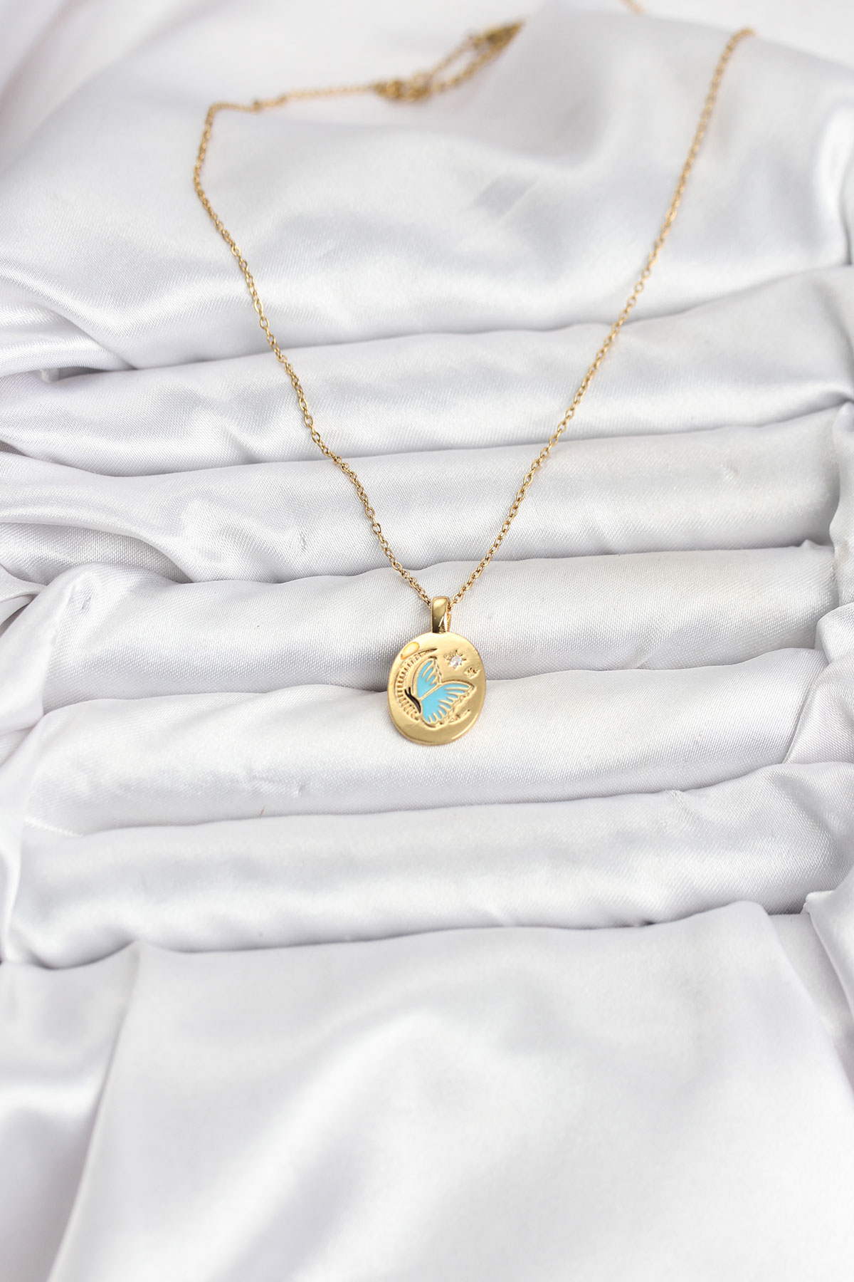 316L Çelik Zincir Gold Renk Kelebek Figür Kadın Kolye - Lisinya