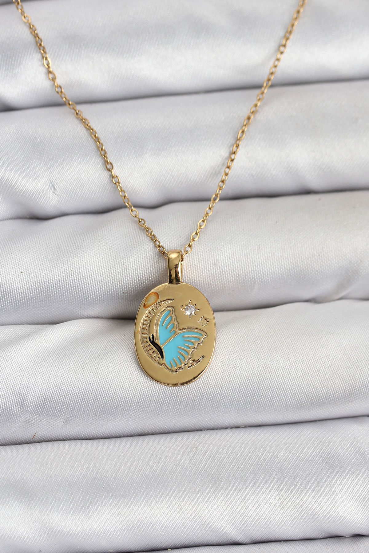 316L Çelik Zincir Gold Renk Kelebek Figür Kadın Kolye - Lisinya