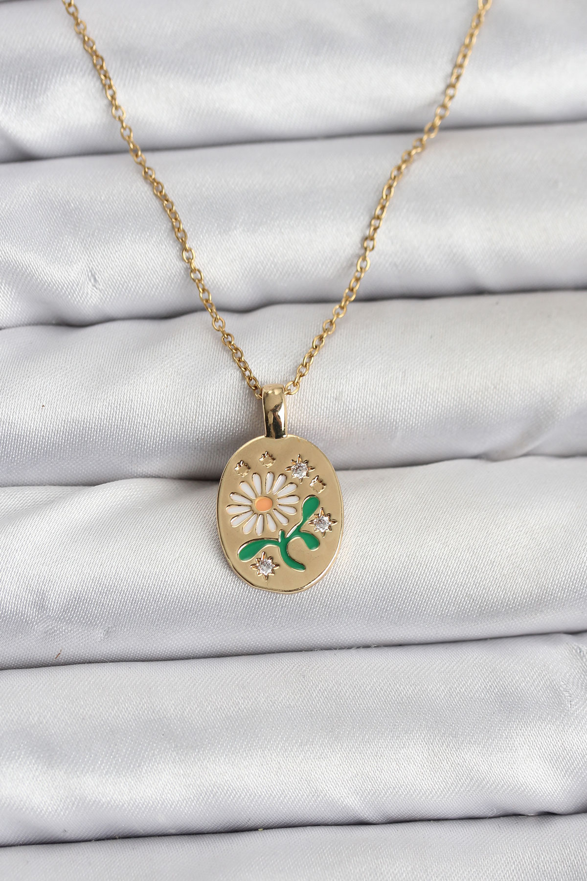 316L Çelik Zincir Papatya Figürlü Kadın Kolye - Lisinya