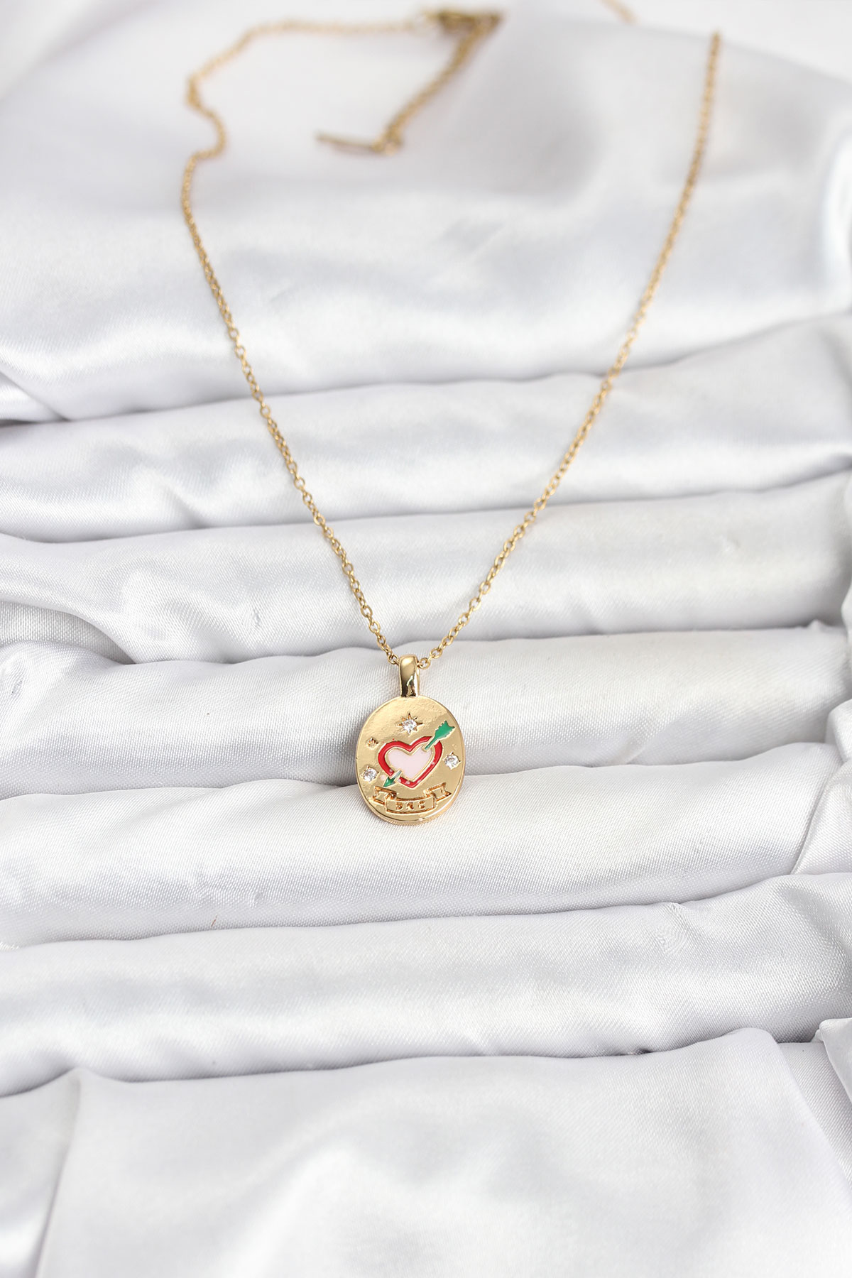 316L Çelik Zincir Gold Renk Kalp Figürlü Kadın Kolye - Lisinya