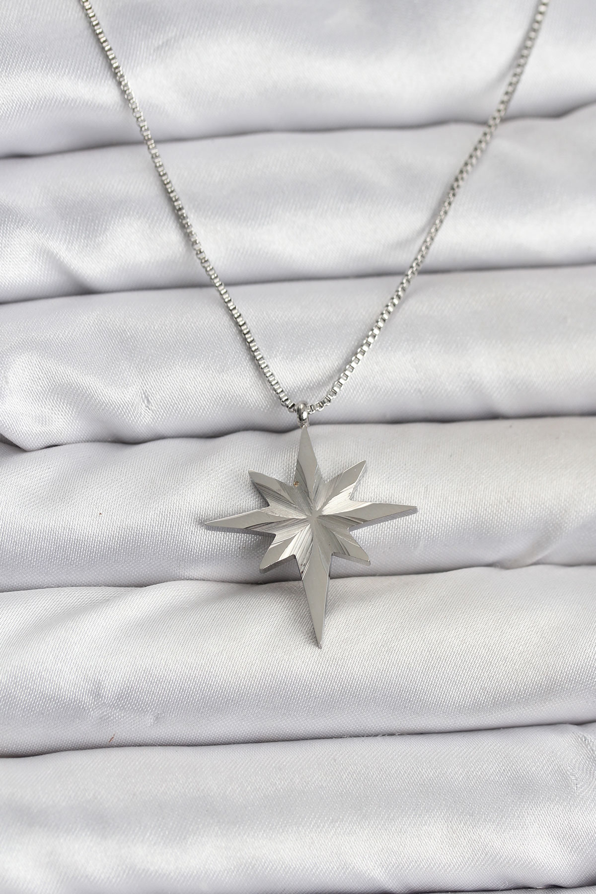 316L Çelik Zincir Gümüş Renk Kutup Yıldızı Model 60 cm Zincir Kadın Kolye - Lisinya